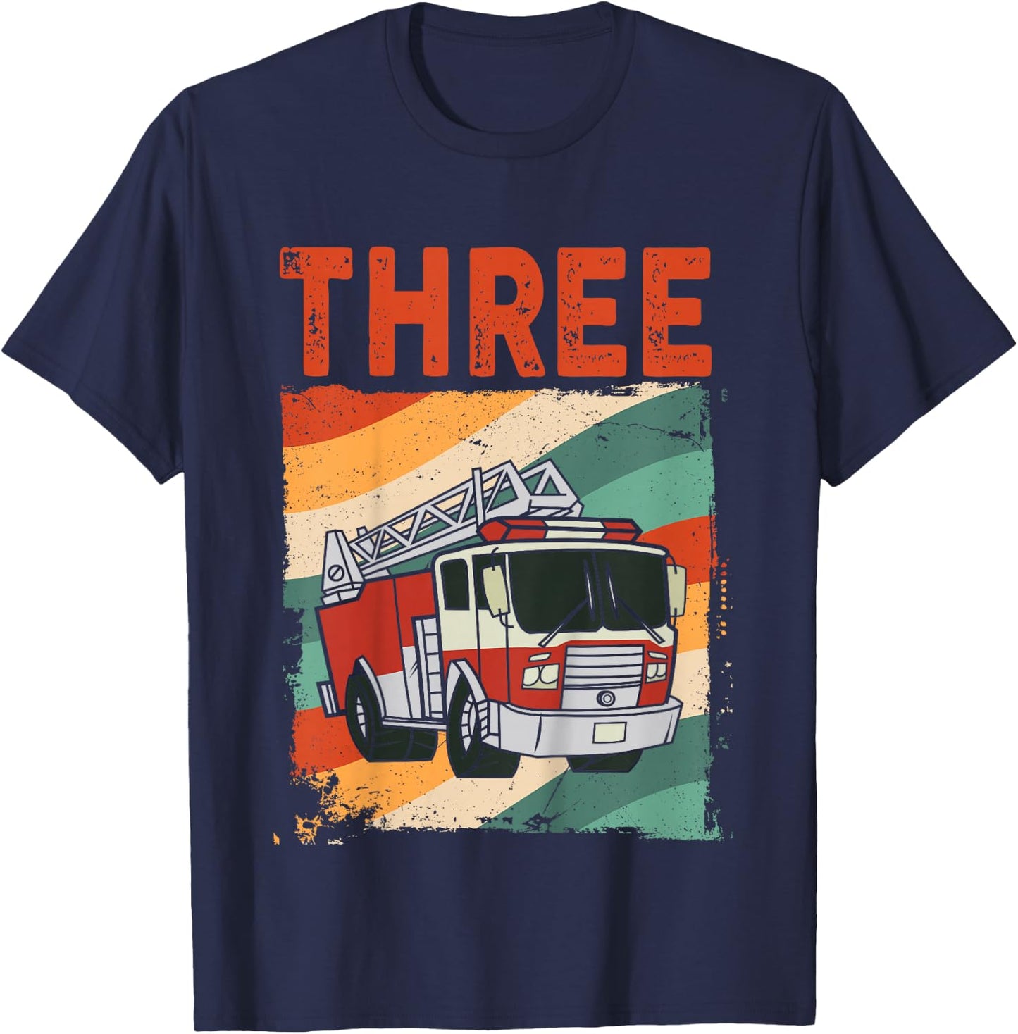 3 Year Old Shirt 3rd Birthday Boy Firefighter Fire Truck T-Shirt - T-Shirt | Navy