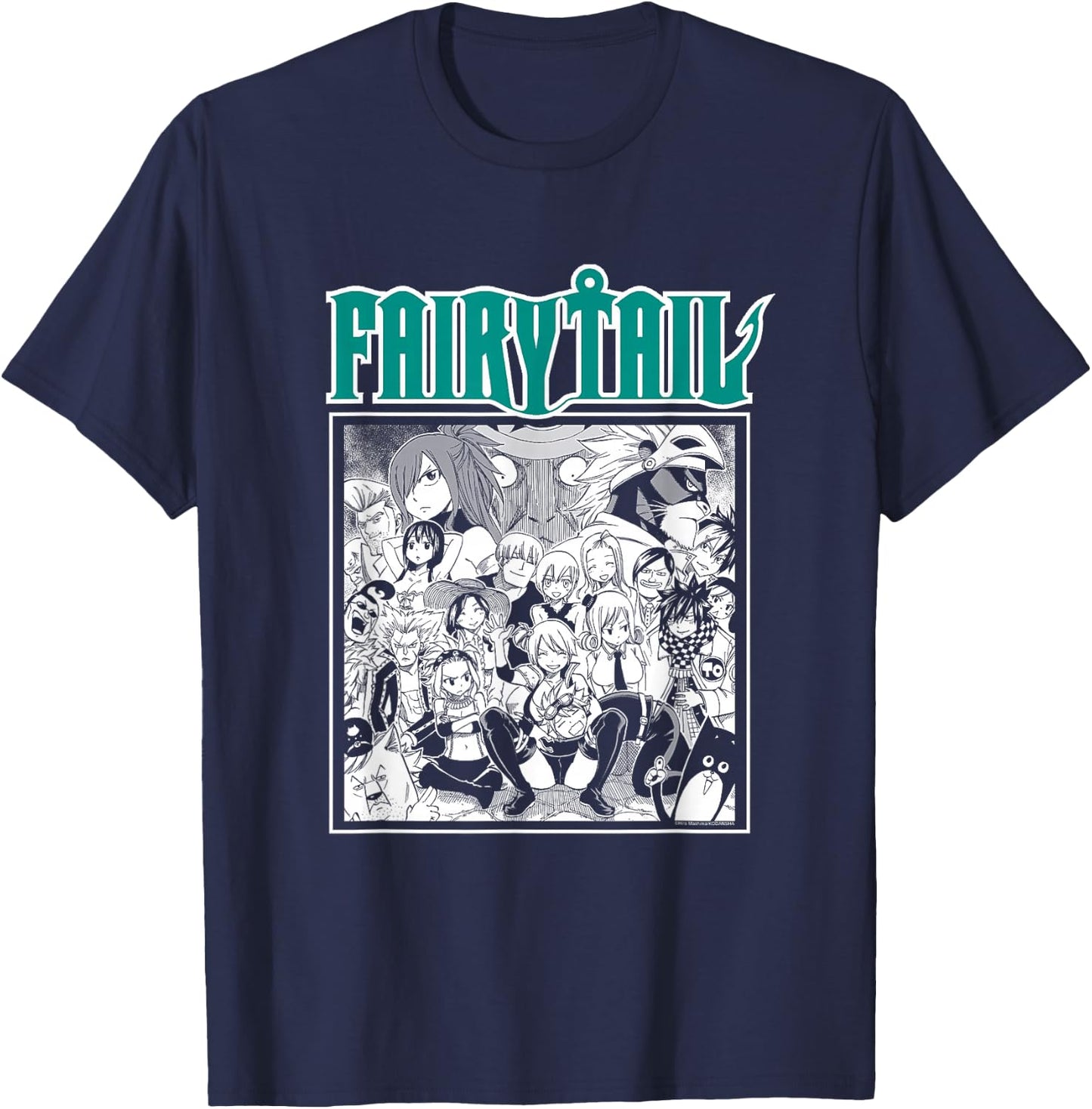 Fairy Tail Manga Black and White Group Shot T-Shirt - T-Shirt | Navy