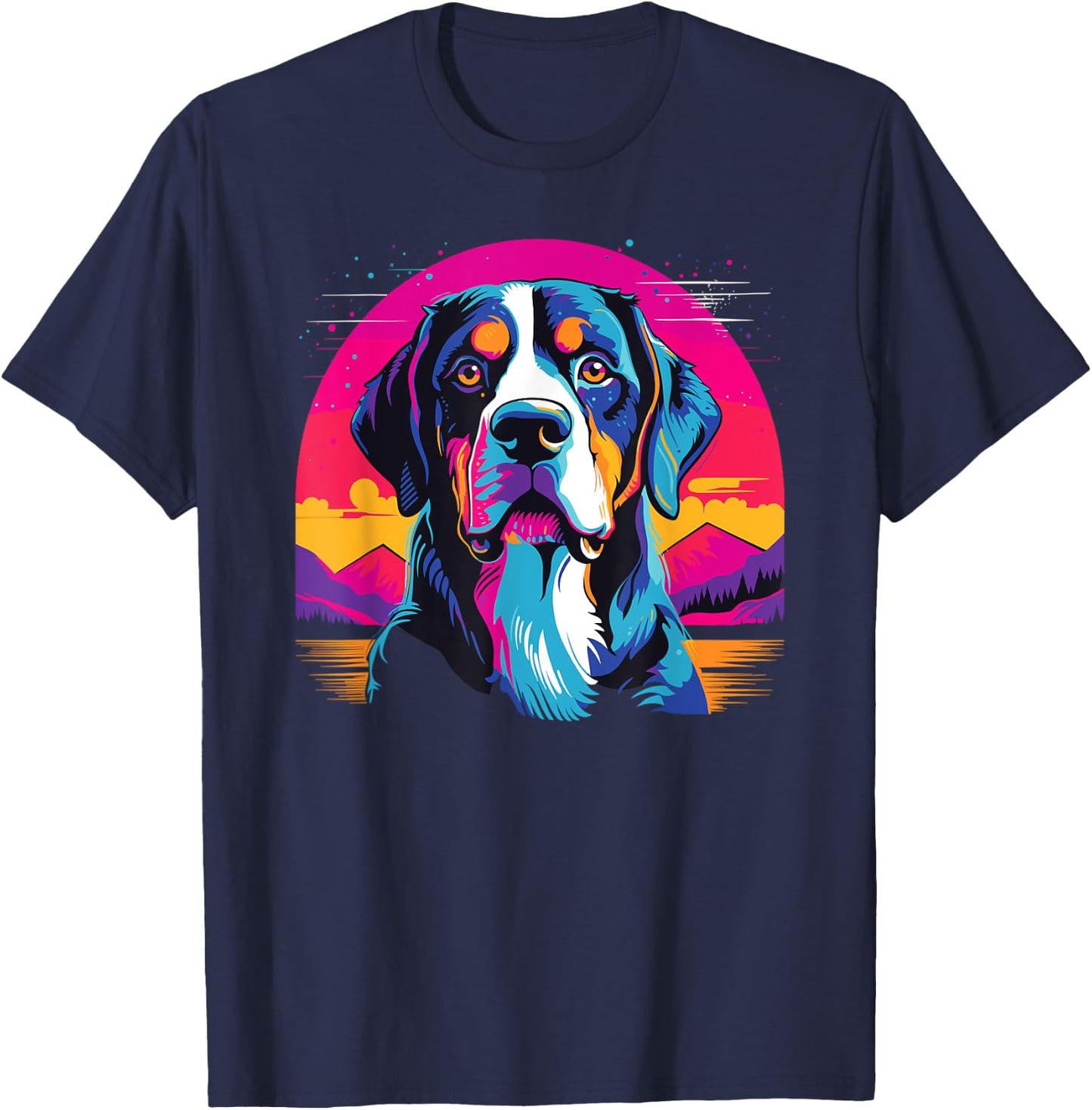 Watercolor Colorful Greater Swiss Mountain Dog Women Kids T-Shirt - T-Shirt | Navy