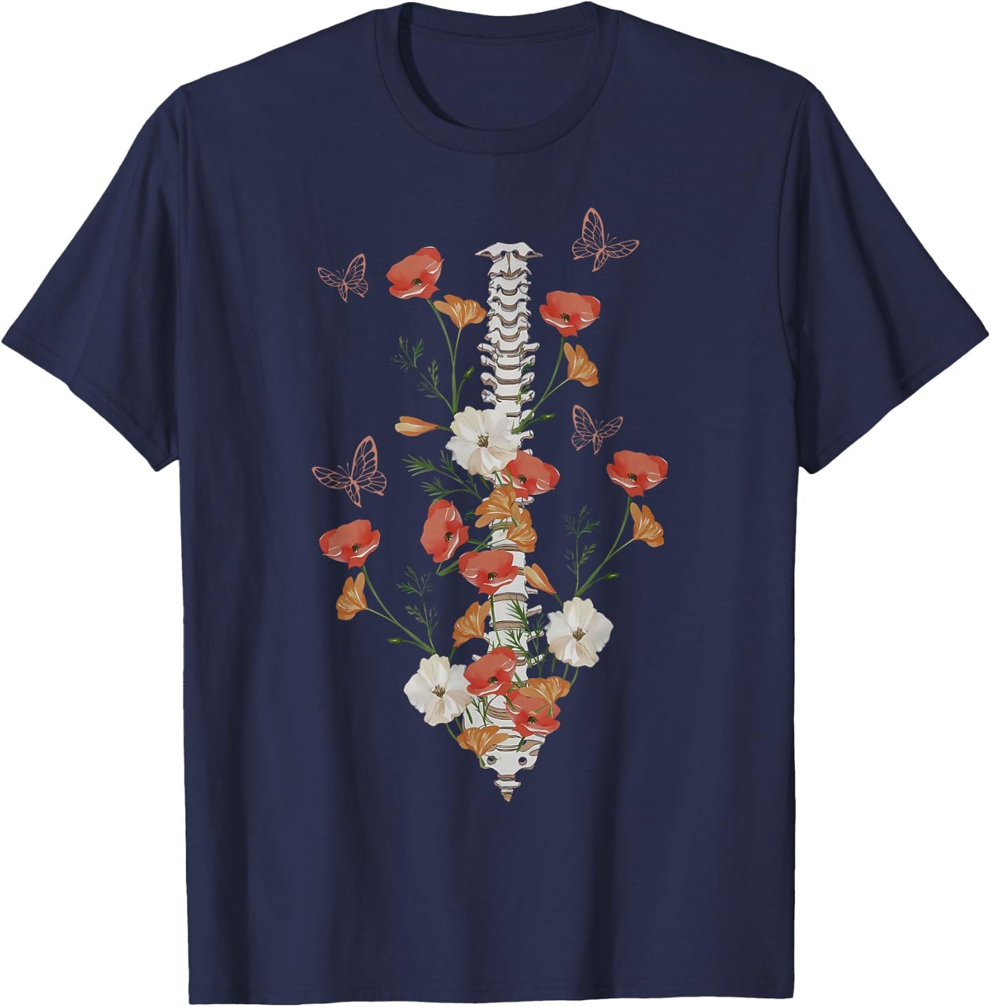 Wildflower Spine Surgeon Chiropractor Radiology Xray Tech T-Shirt - T-Shirt | Navy