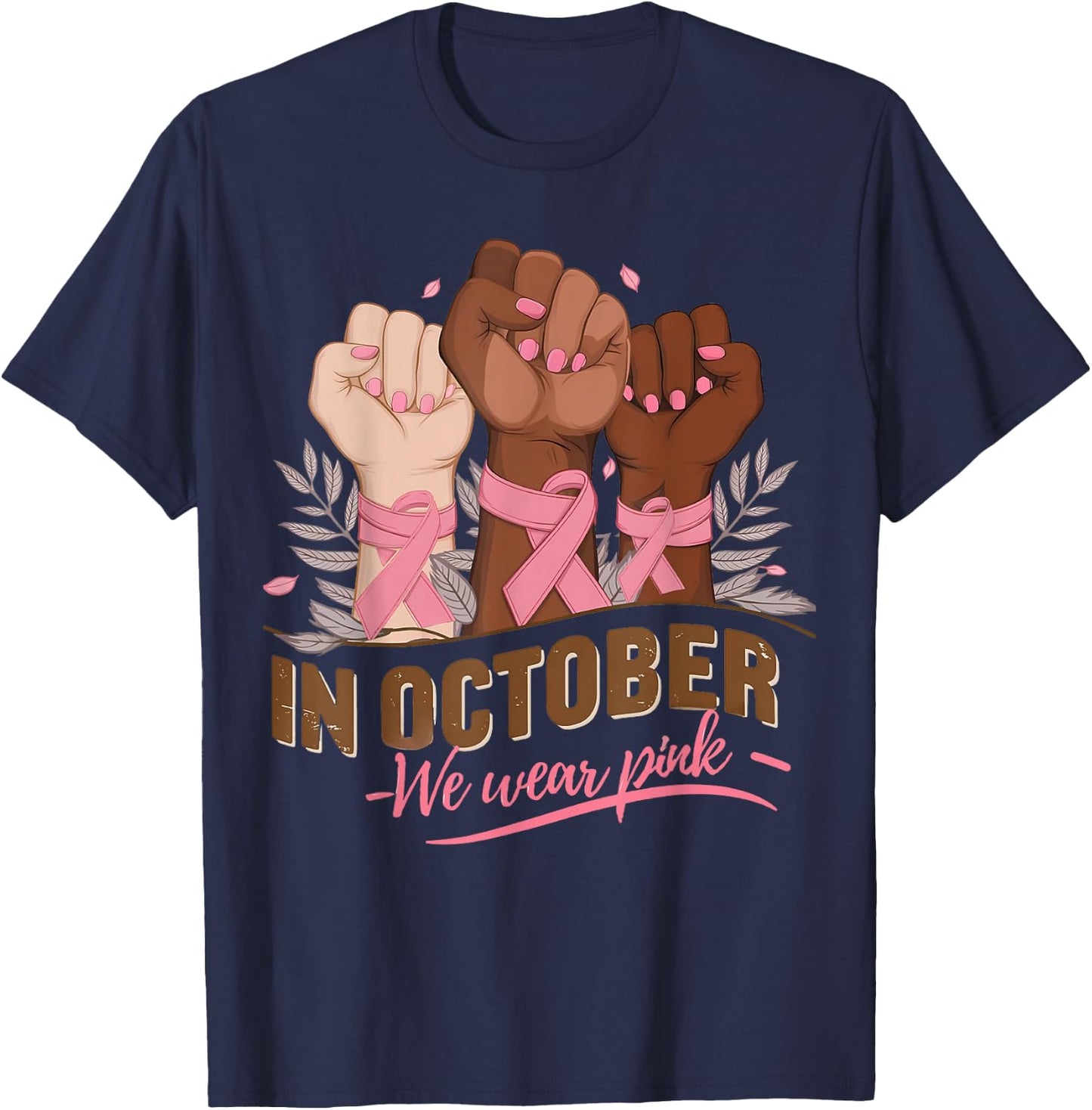 October We Wear Pink Halloween Breast Cancer Awareness T-Shirt - T-Shirt | Navy