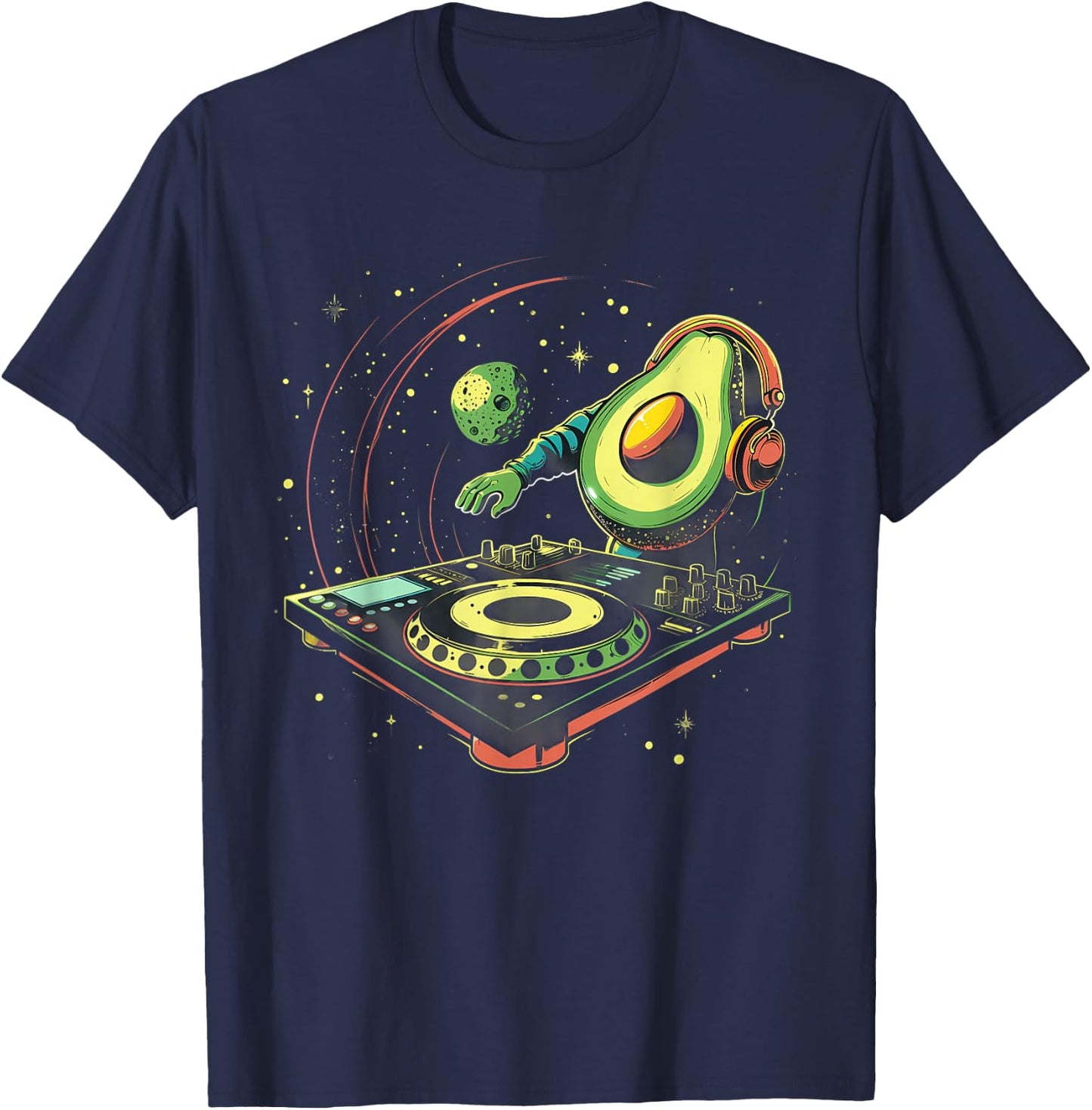Avocado Music DJ Turntable DJ Avocado Fruits EDM Space T-Shirt - T-Shirt | Navy