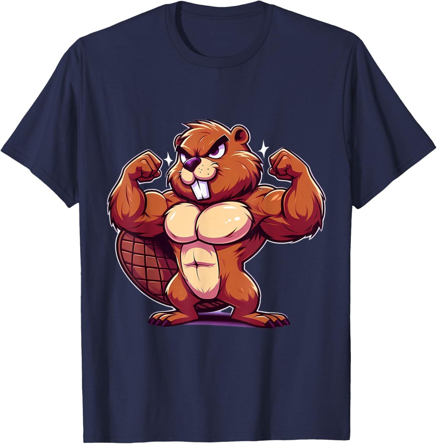 Beaver Flexing Muscles Fan Lover Bodybuilding Gym Workout T-Shirt - T-Shirt | Navy