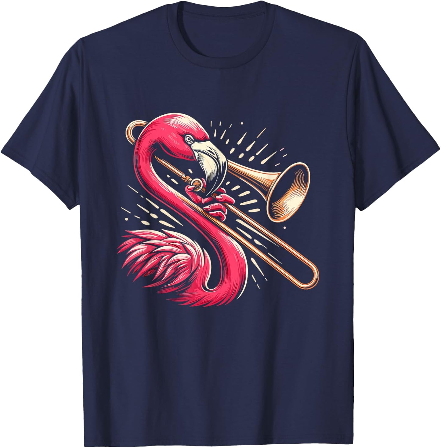 Flamingo Trombone Player T-Shirt - T-Shirt | Navy