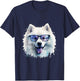 Samoyed Dog Wearing Glasses Watercolour T-Shirt - T-Shirt | Navy