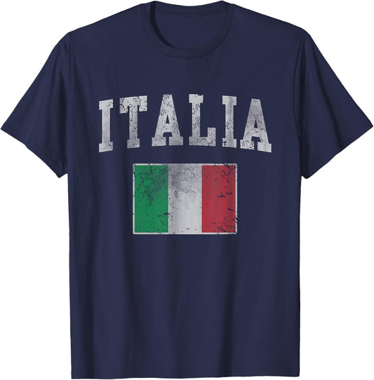 Vintage Italia Italian Flag Italy Retro Distressed T-Shirt - T-Shirt | Navy