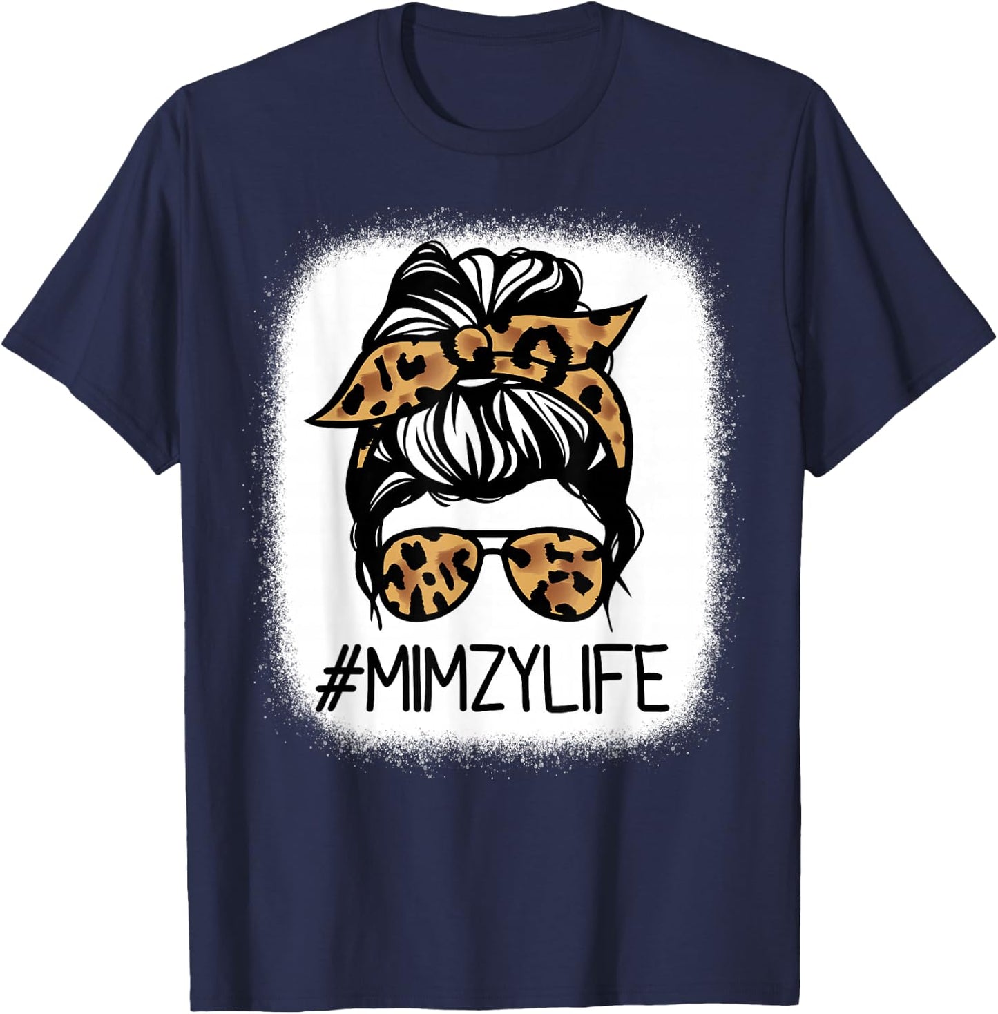 MIMZY Leopard Messy Bun Mother's Day for Grandmothers T-Shirt - T-Shirt | Navy