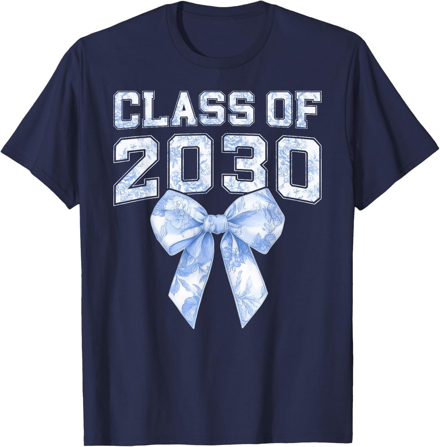Coquette Bow Preppy Class of 2030 Girly Girl 30 Graduation T-Shirt - T-Shirt | Navy