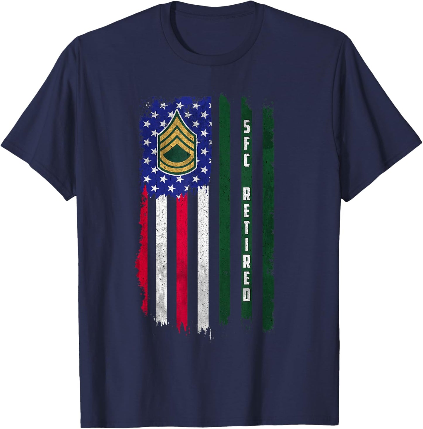 Retired E-7 Sergeant First Class SFC Rank American Flag Papa T-Shirt - T-Shirt | Navy