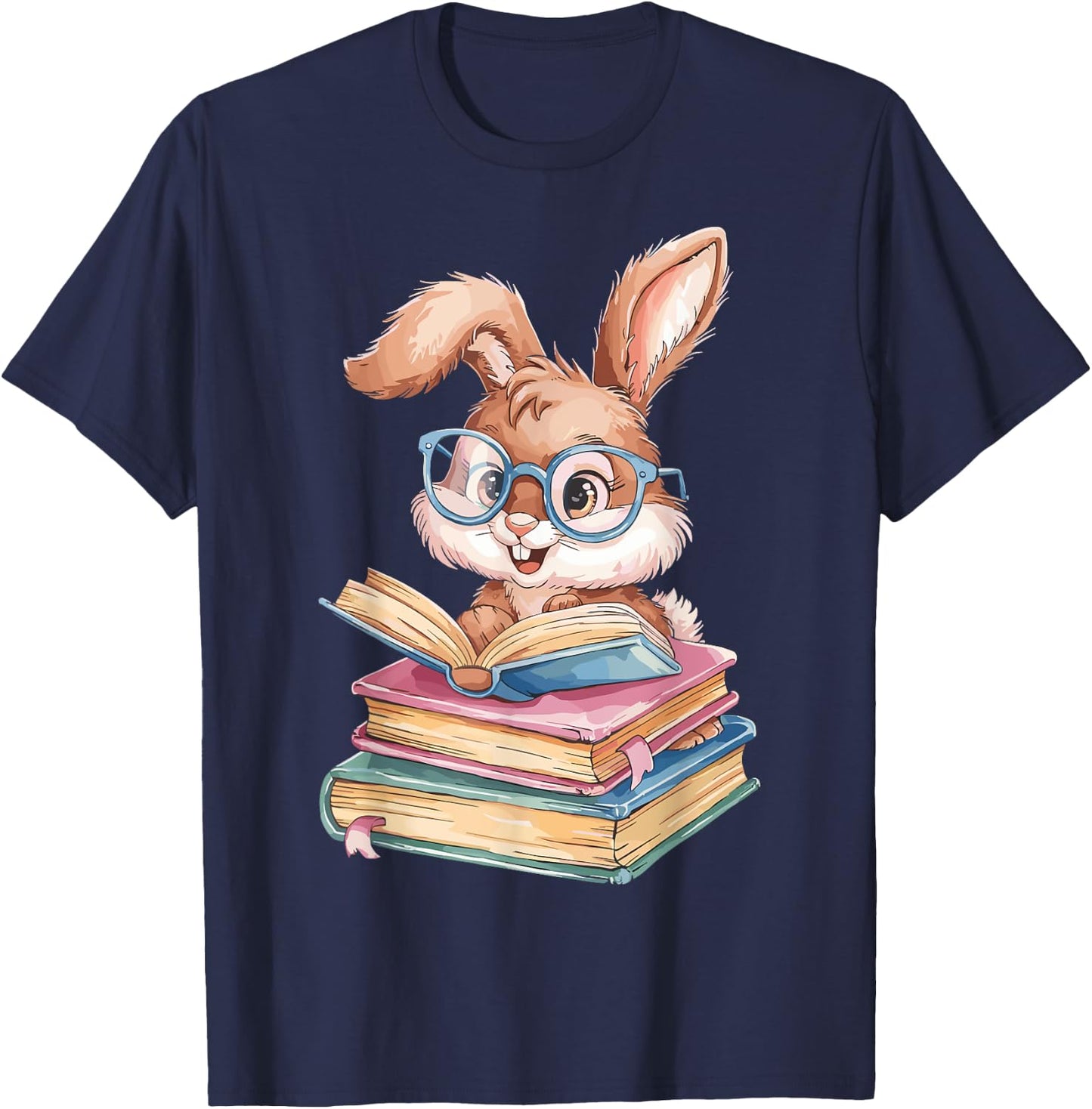 Bunny Rabbit Reading Books Funny Rabbit Books Bunny Reader T-Shirt - T-Shirt | Navy
