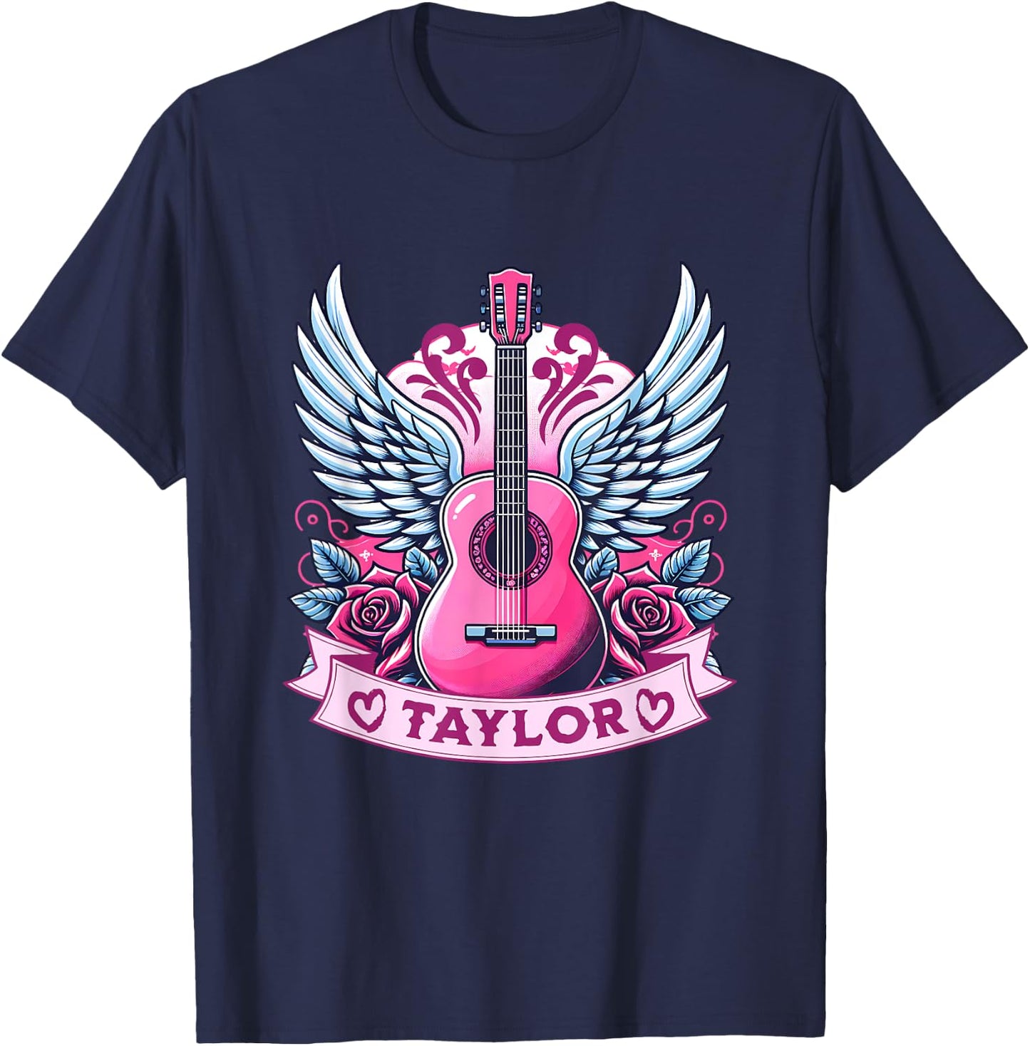 Girl Retro Guitar First Name Personalized Taylor T-Shirt - T-Shirt | Navy