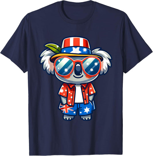 Koala USA Flag Australia Day Australian Flag Born Adult Kids T-Shirt - T-Shirt | Navy