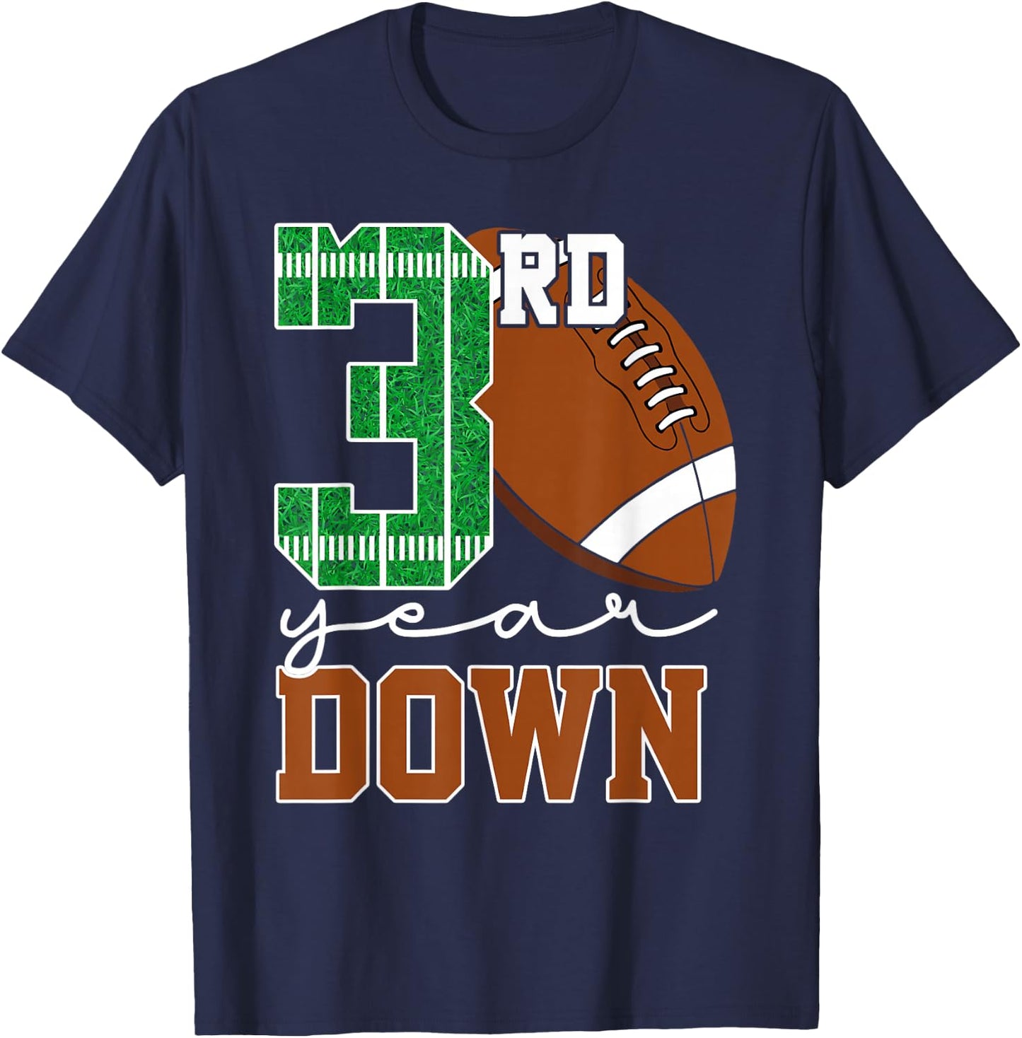 3rd Year Down Football Lover Third Birthday Boy Party T-Shirt - T-Shirt | Navy