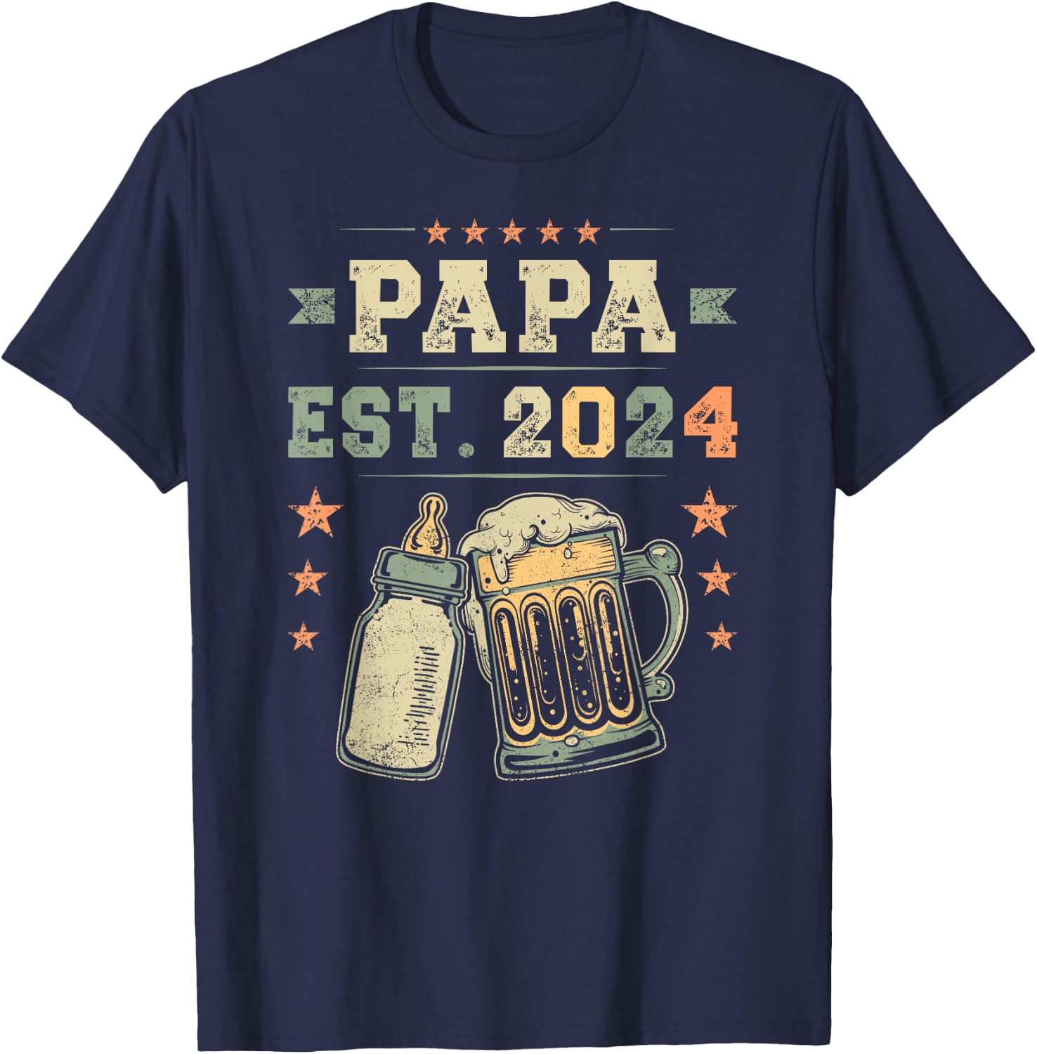 Papa Est. 2024, Neuer Vater, Junger Papa, Erstes Mal Papa T-Shirt - T-Shirt | Navy