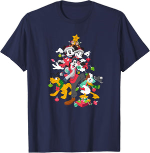 Disney Mickey Minnie Goofy Pluto Chip Dale Christmas Tree T-Shirt - T-Shirt | Navy