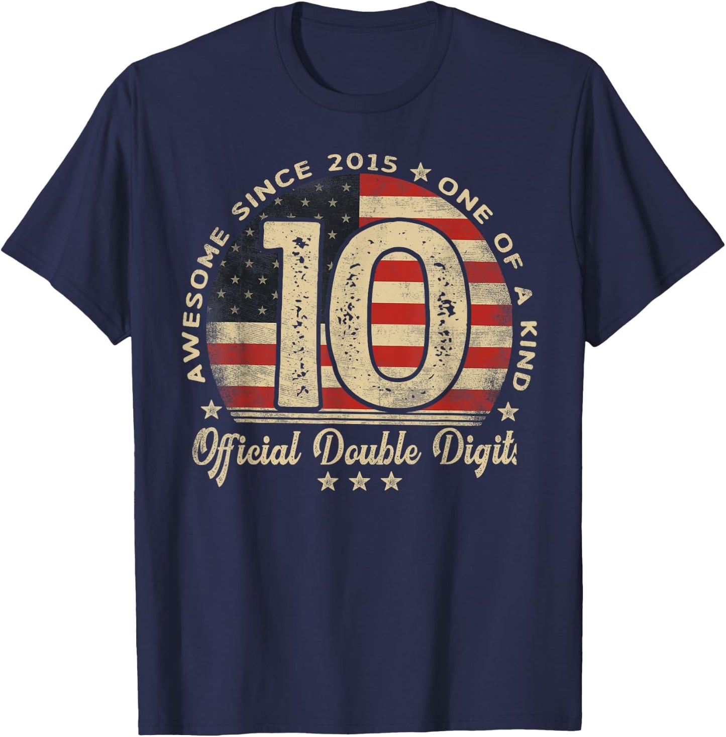 Awesome Since 2015 Official Double Digits 10th Birthday T-Shirt - T-Shirt | Navy