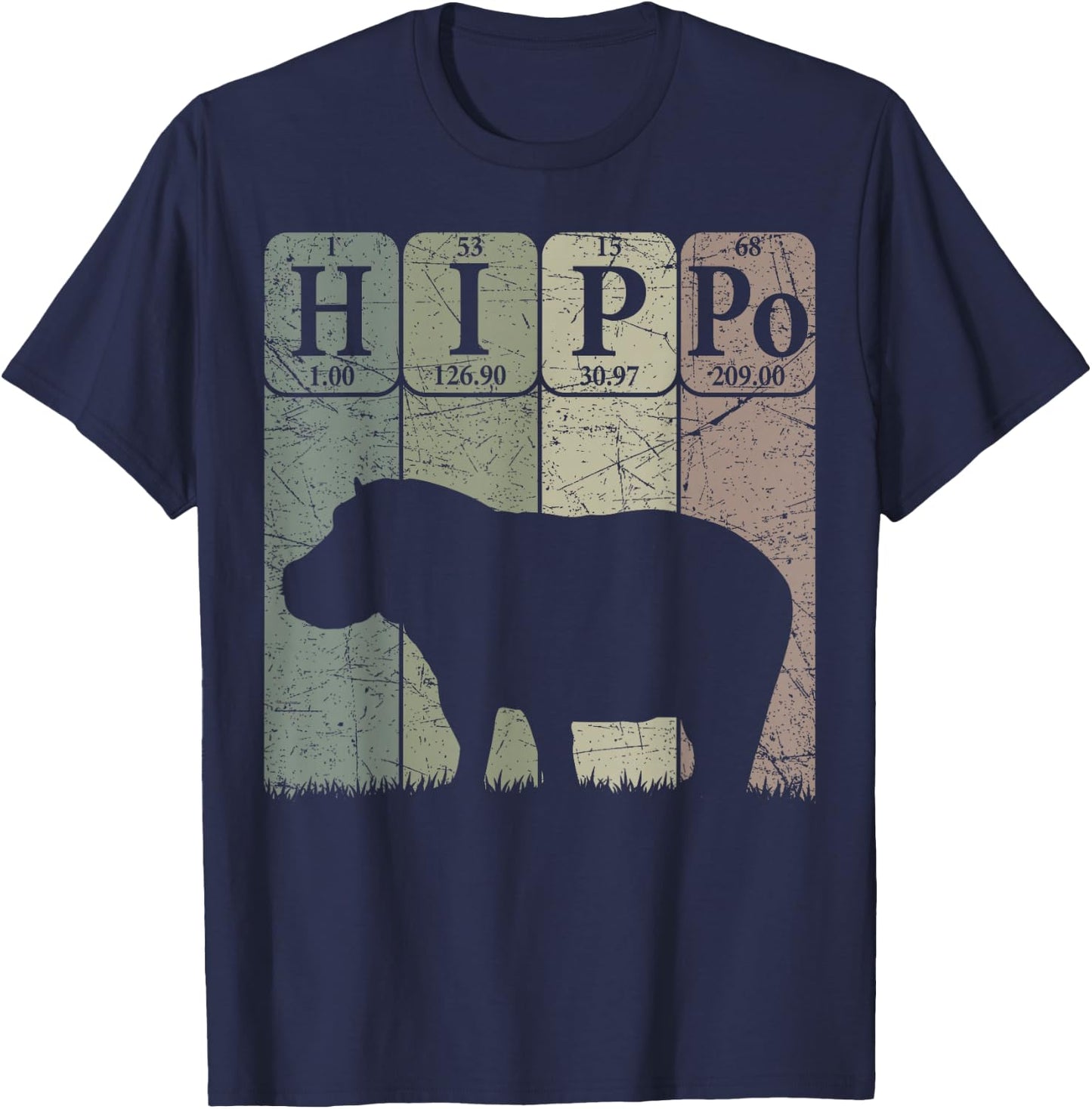 Hippo Periodic Table Elements Rhino Lover Hippopotamus Retro T-Shirt - T-Shirt | Navy
