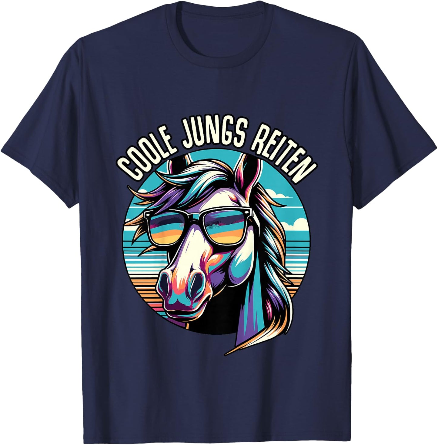 Kinder Coole Jungs Reiten Pferd Reiter Jungen Pferde Reitsport T-Shirt - T-Shirt | Navy