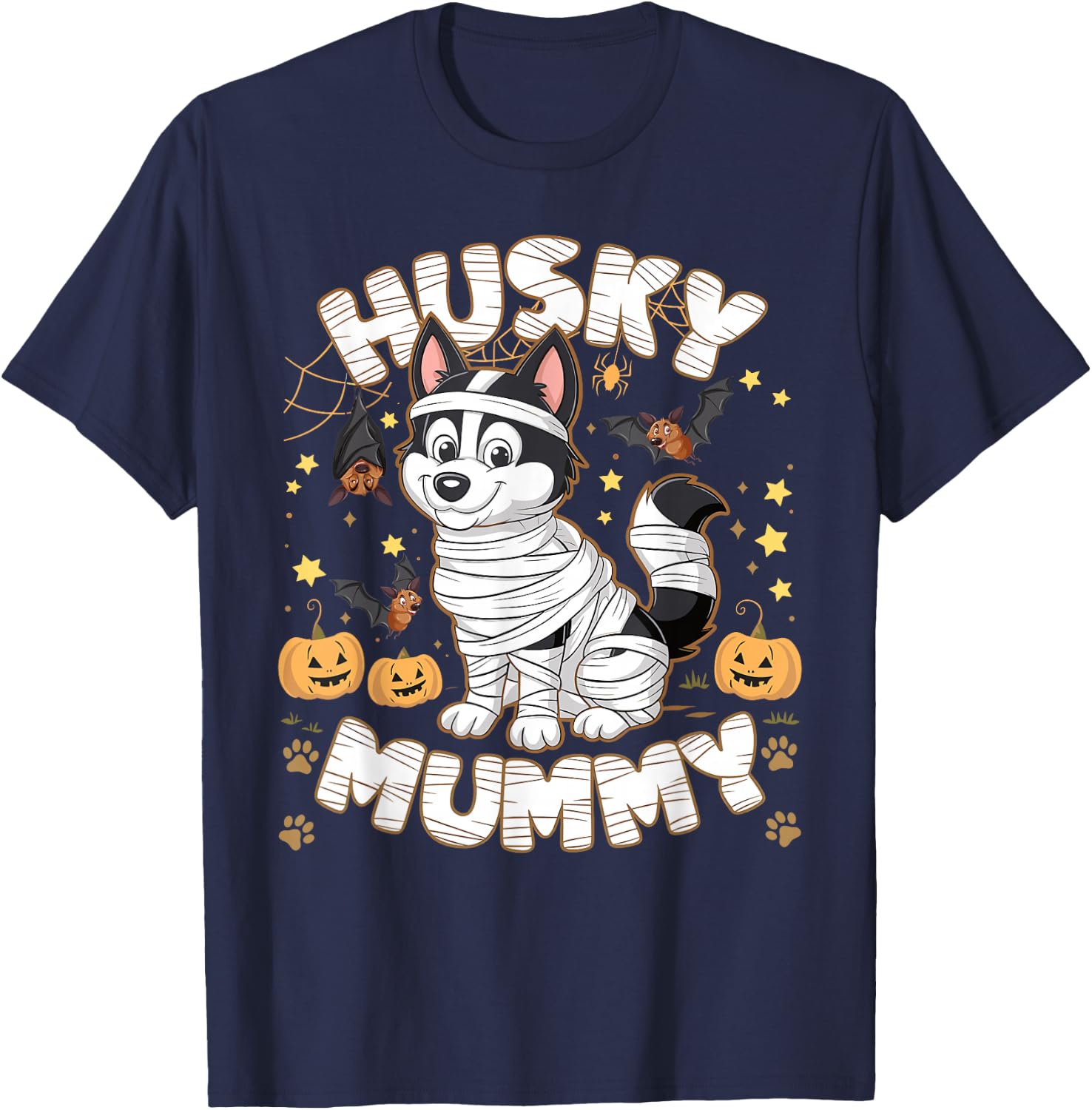 Halloween Costume Siberian Husky Dog Outfit Husky Mummy Women Kids T-Shirt - T-Shirt | Navy