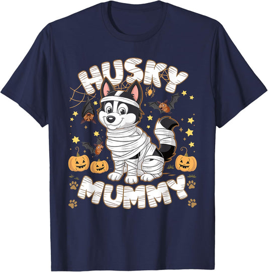 Halloween Costume Siberian Husky Dog Outfit Husky Mummy Women Kids T-Shirt - T-Shirt | Navy