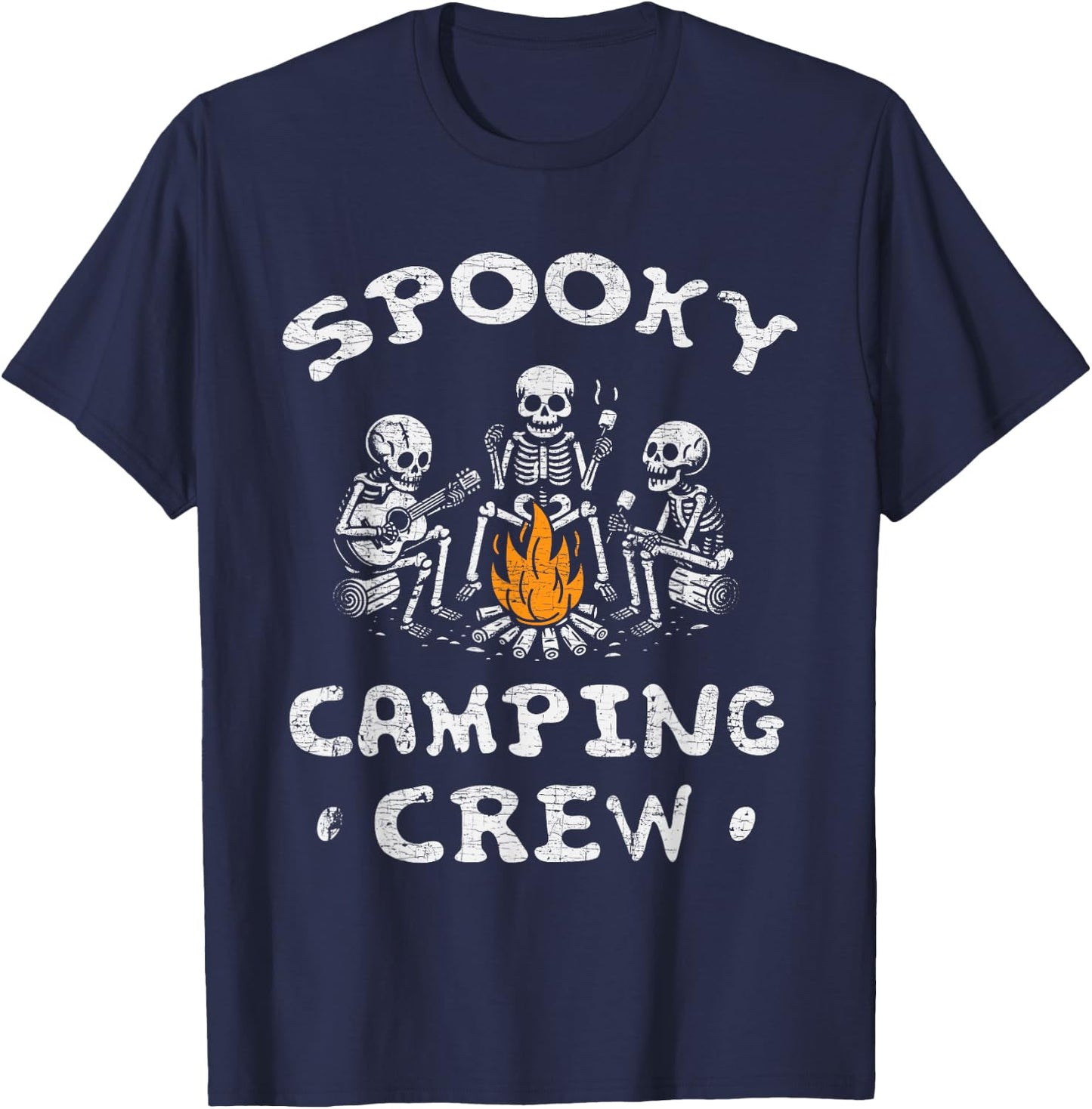 Spooky Camping Crew Halloween Camping Skeleton Campsite T-Shirt - T-Shirt | Navy