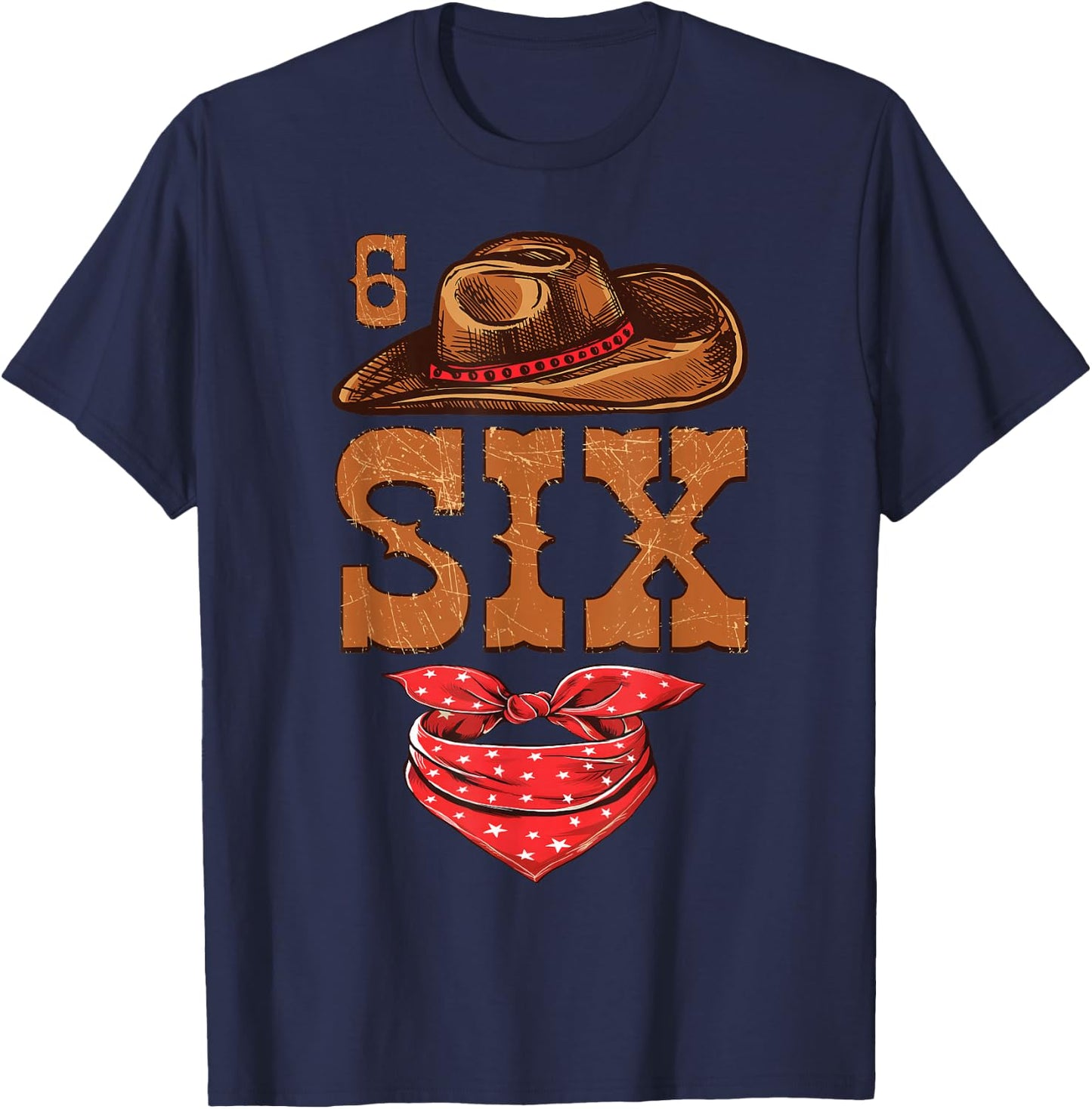 6 Years Old Boys Girls Western 6th Birthday Cowboy Cowgirl T-Shirt - T-Shirt | Navy