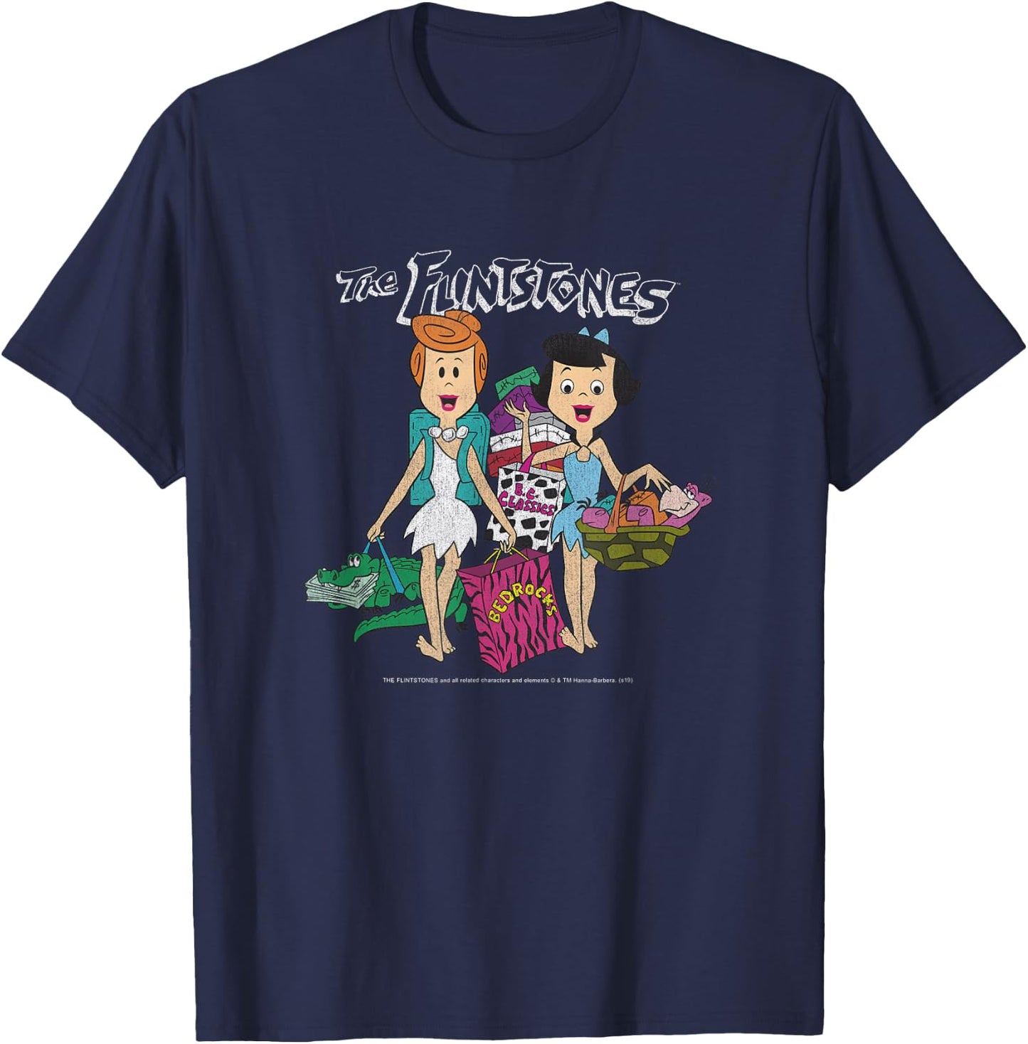 The Flintstones Betty Rubble & Wilma Flintstone Shopping Small T-Shirt - T-Shirt | Navy