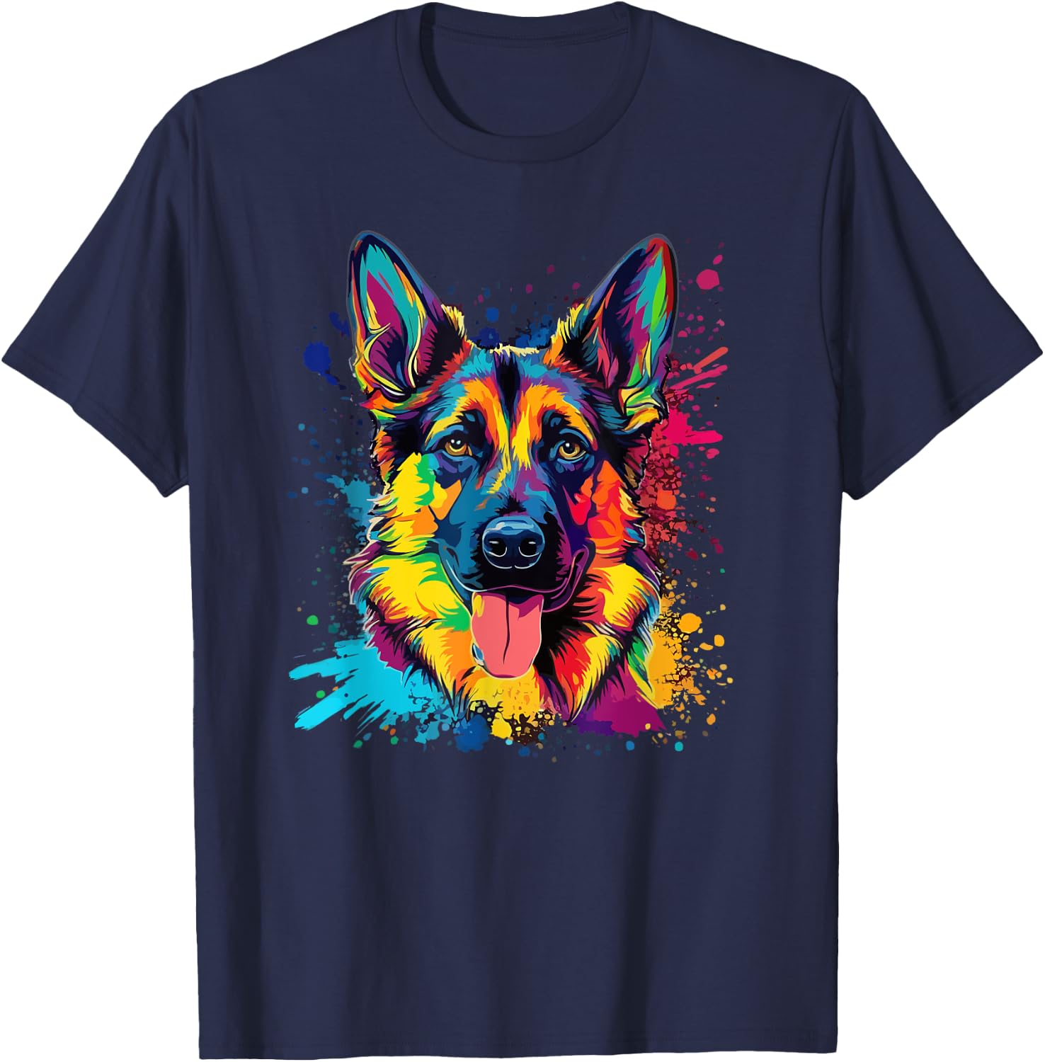 German Shepherd Dog Vintage Abstract Art Portrait Graphic T-Shirt - T-Shirt | Navy