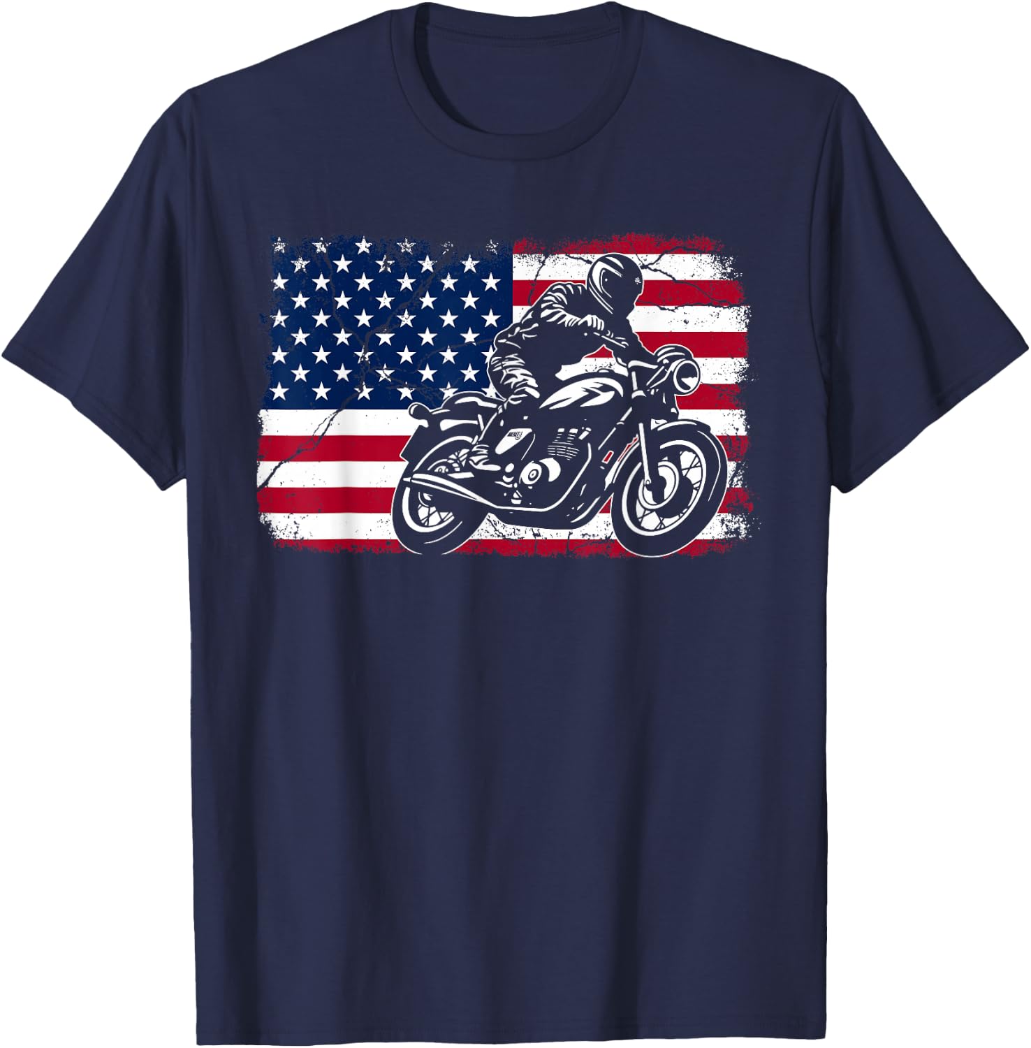 American Flag Biker Motorcycle USA Flag 4th of July Boys Men T-Shirt - T-Shirt | Navy