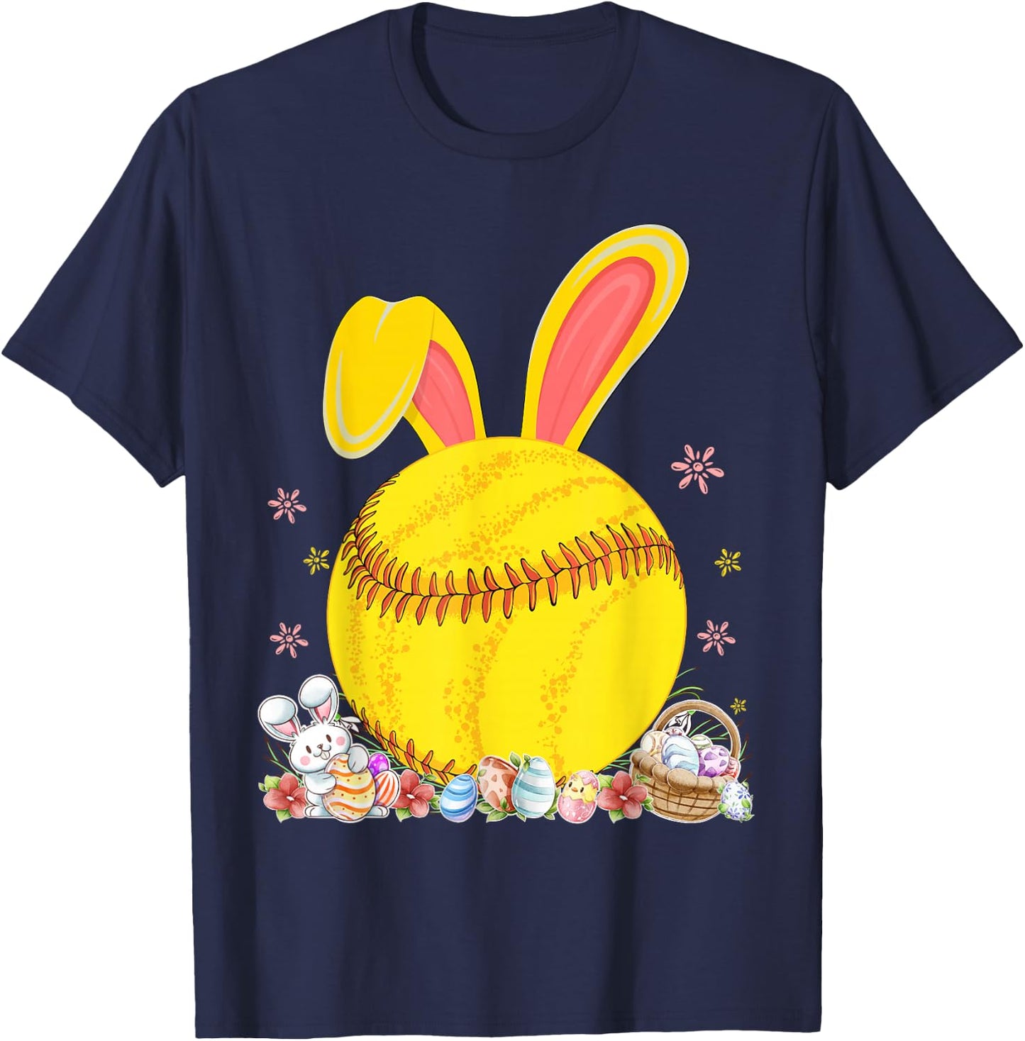 Bunny Softball Easter Eggs Softball Player Easter Day T-Shirt - T-Shirt | Navy