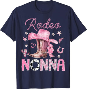 Rodeo Nonna Pink Boots Coquette CowGirl 1St Birthday T-Shirt - T-Shirt | Navy