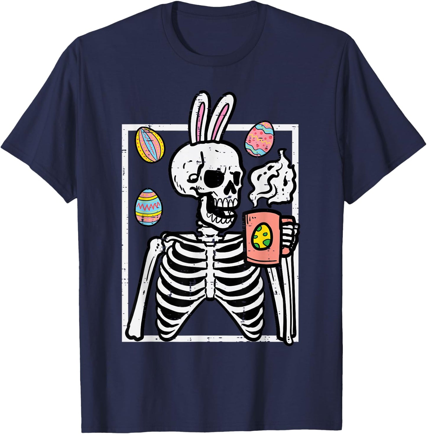 Easter Skeleton Bunny Coffee Rabbit Men Women Kids Teens T-Shirt - T-Shirt | Navy