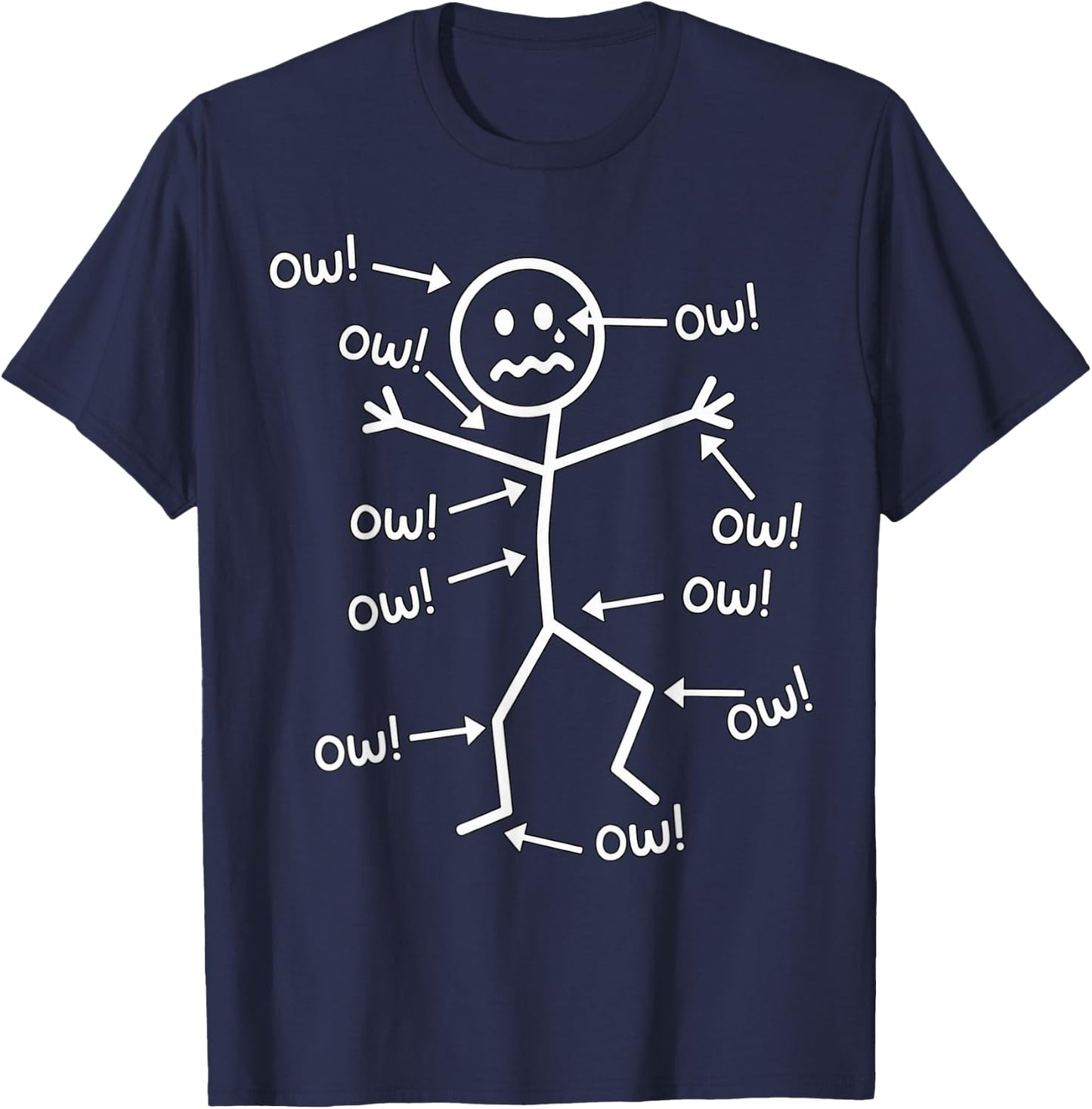 Ow Ow Ow Funny Chronic Pain Awareness Comedy Stick Character T-Shirt - T-Shirt | Navy