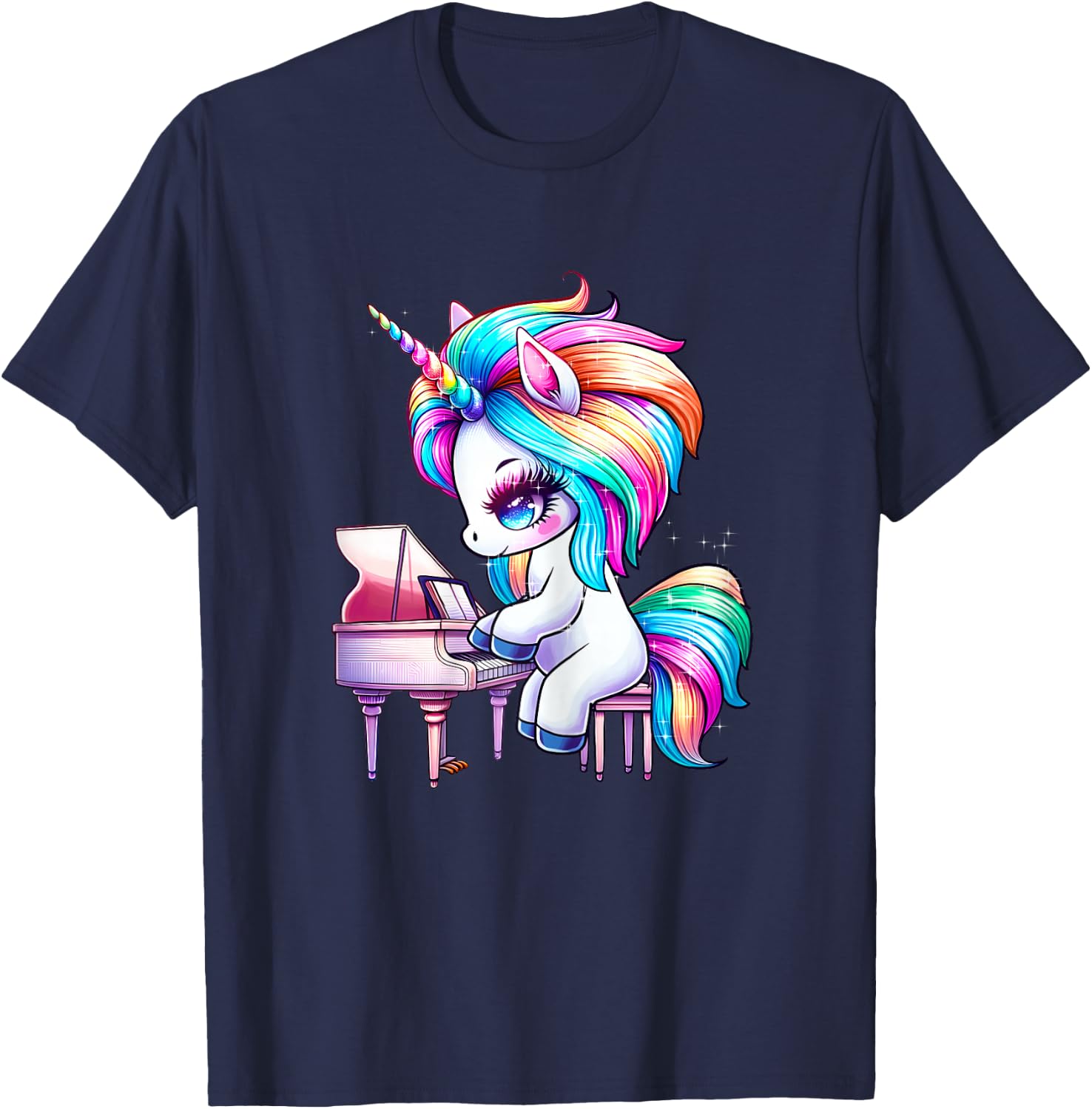 Unicorn Playing Piano Pianist Musician Music Teacher T-Shirt - T-Shirt | Navy