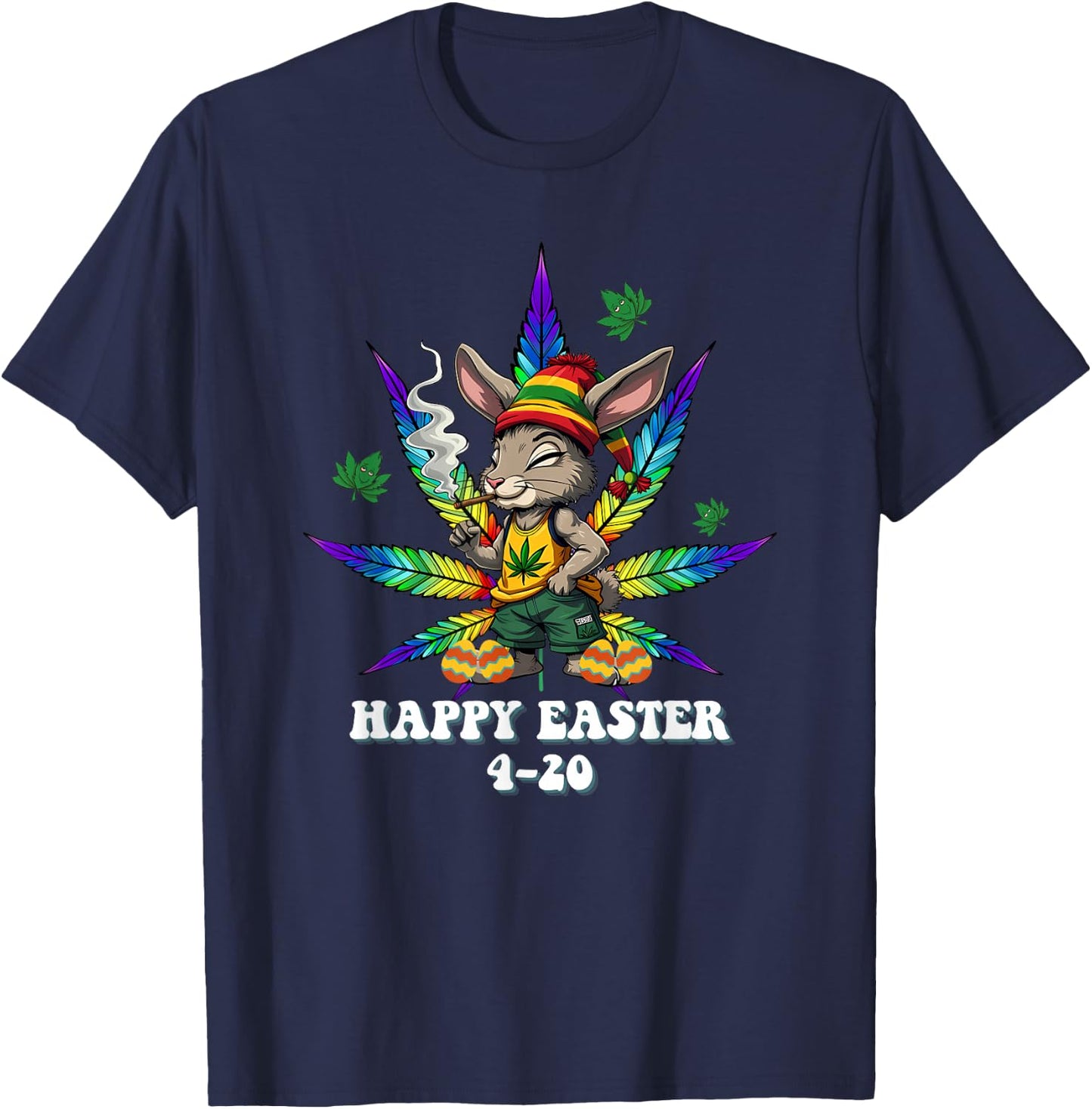 Stoned Easter Bunny With Joint 4/20 Marijuana Easter 420 T-Shirt - T-Shirt | Navy