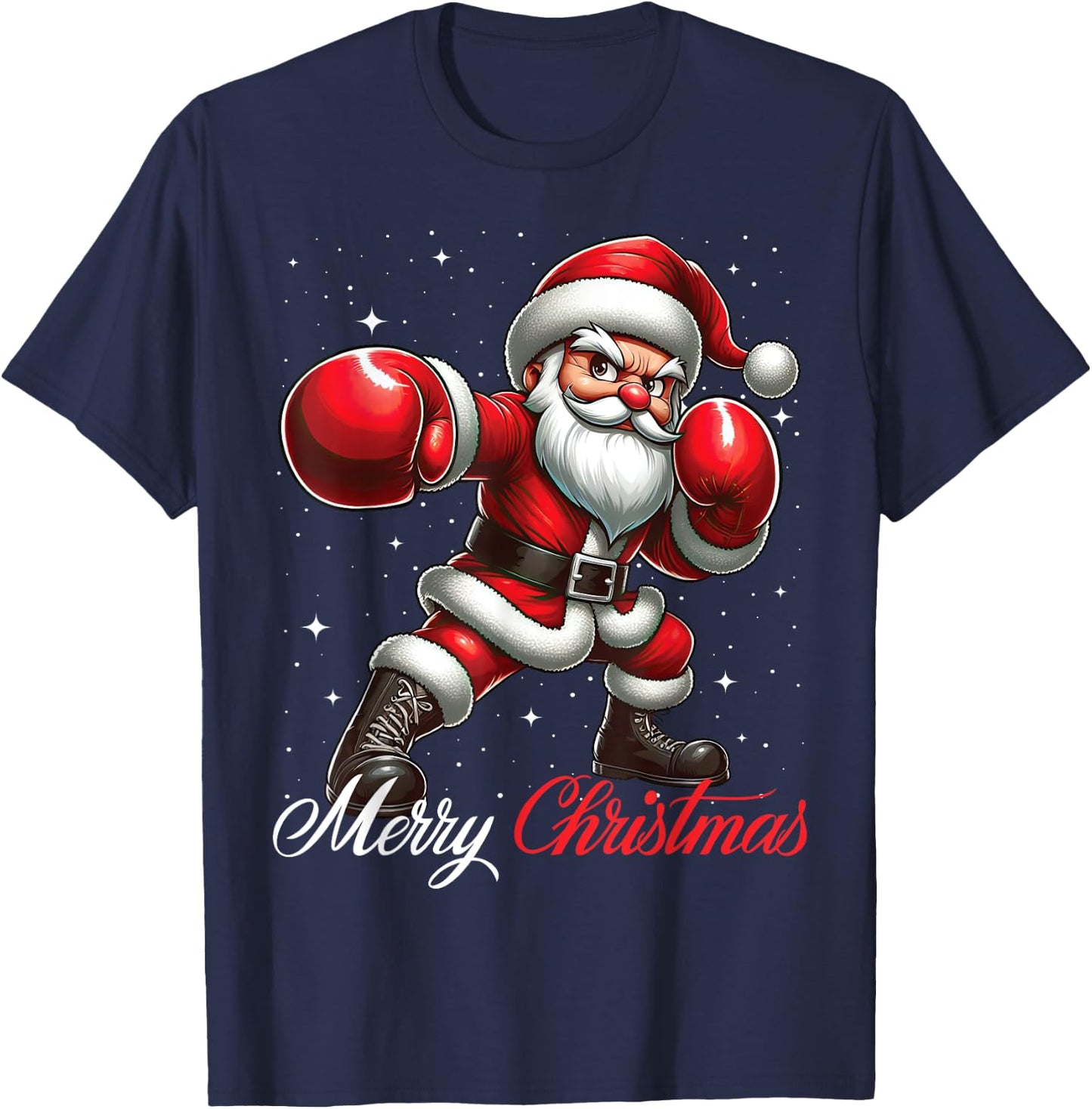 Santa Claus Boxing Boxer Martial Arts Merry Christmas Snow T-Shirt - T-Shirt | Navy
