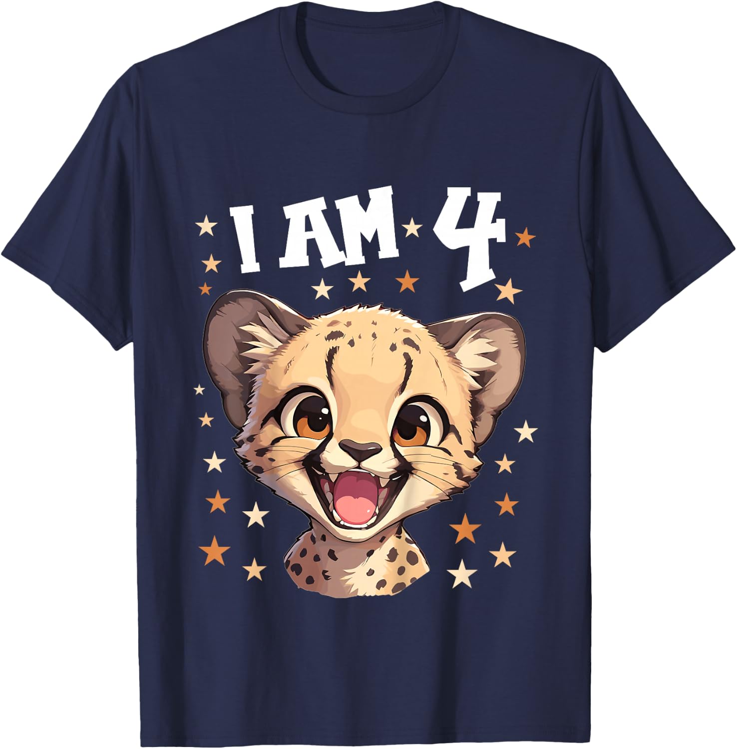 Kids 4 Years old 4 birthday Cheetahs Boy Girl Cheetah T-Shirt - T-Shirt | Navy