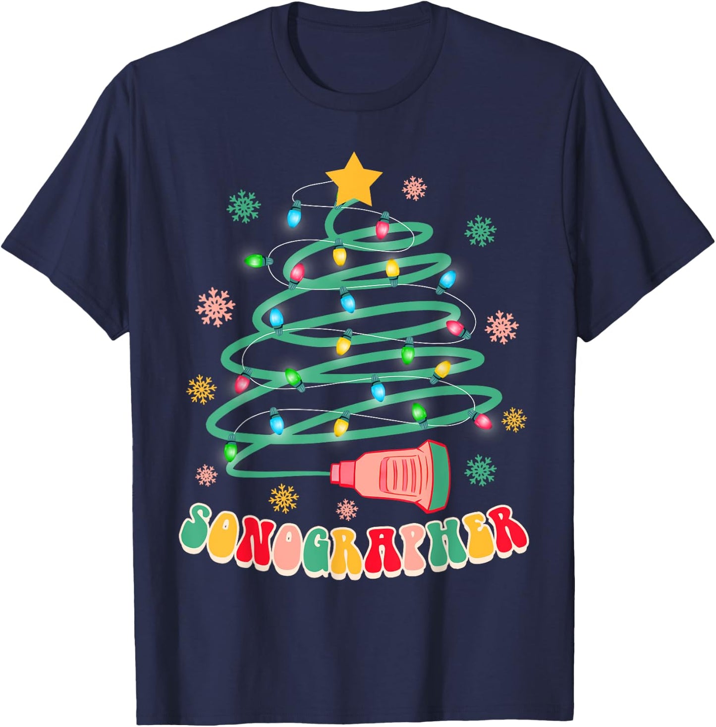 Xmas Vibes Sonographer Ultrasound Tech -Adults , Black, Small, Short Sleeve, Christmas-themed T-Shirt - T-Shirt | Navy