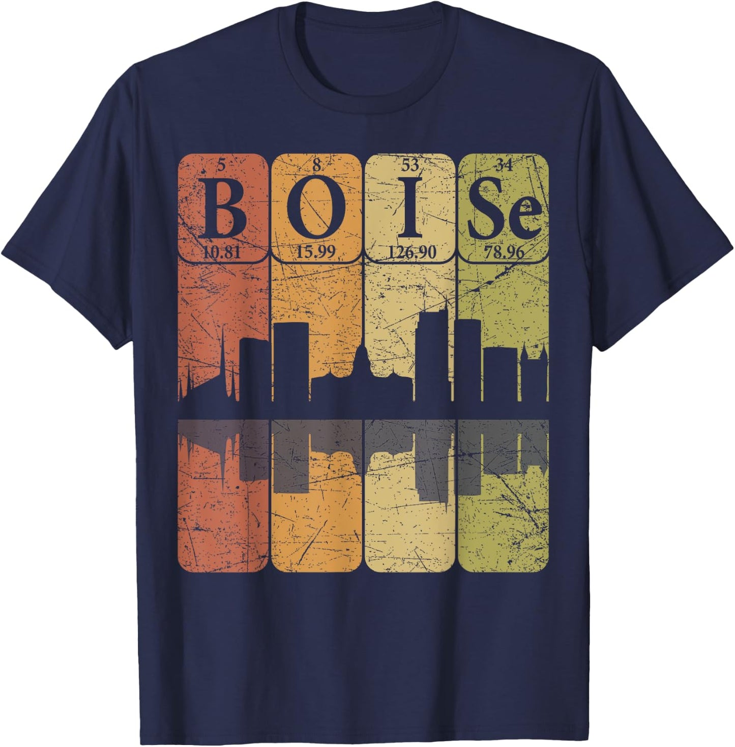 Boise Periodic Table Elements Boise Idaho Skyline Retro T-Shirt - T-Shirt | Navy