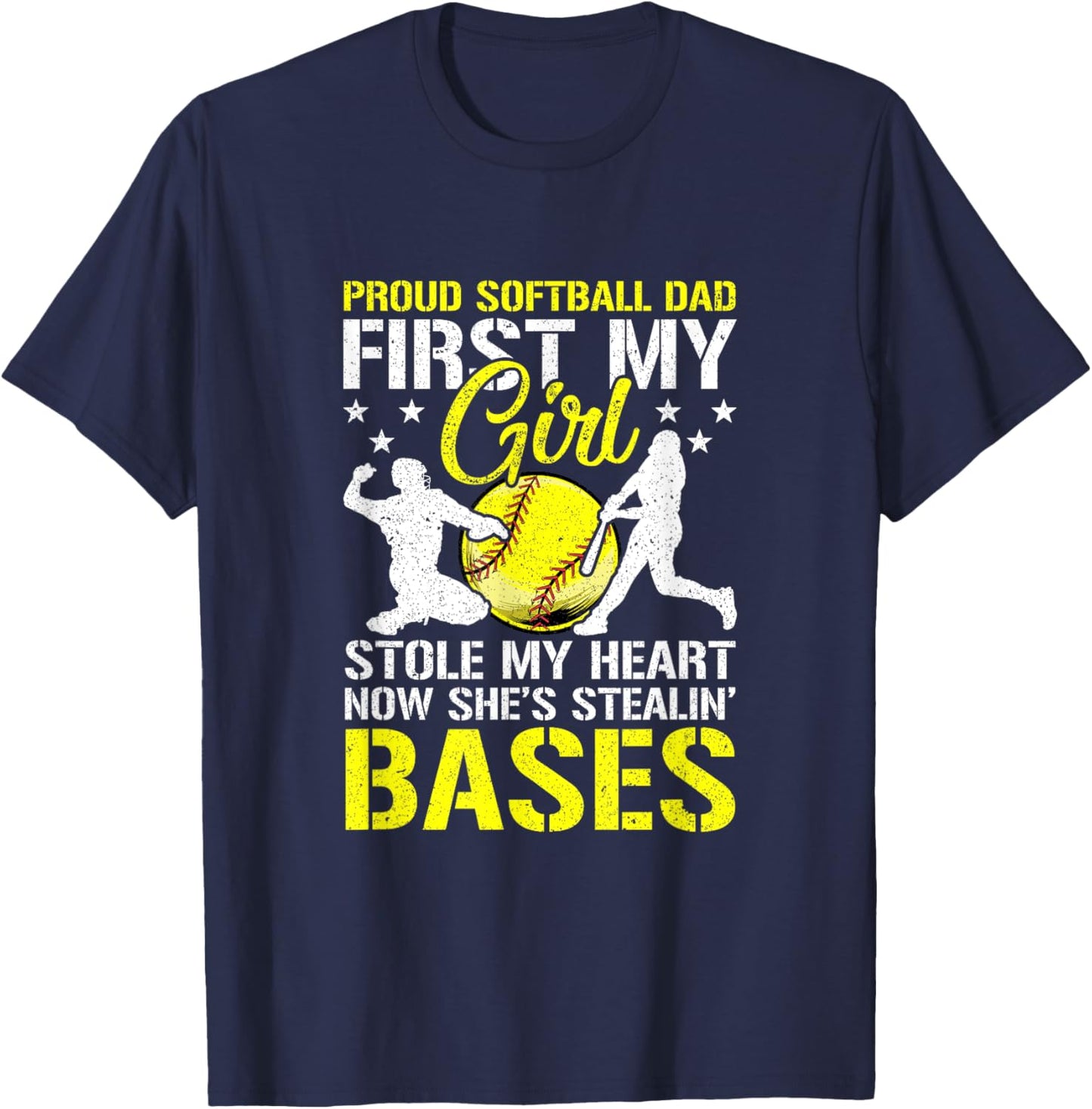 Softball Dad Girl Stole My Heart Stealing Bases Fathers Day T-Shirt - T-Shirt | Navy
