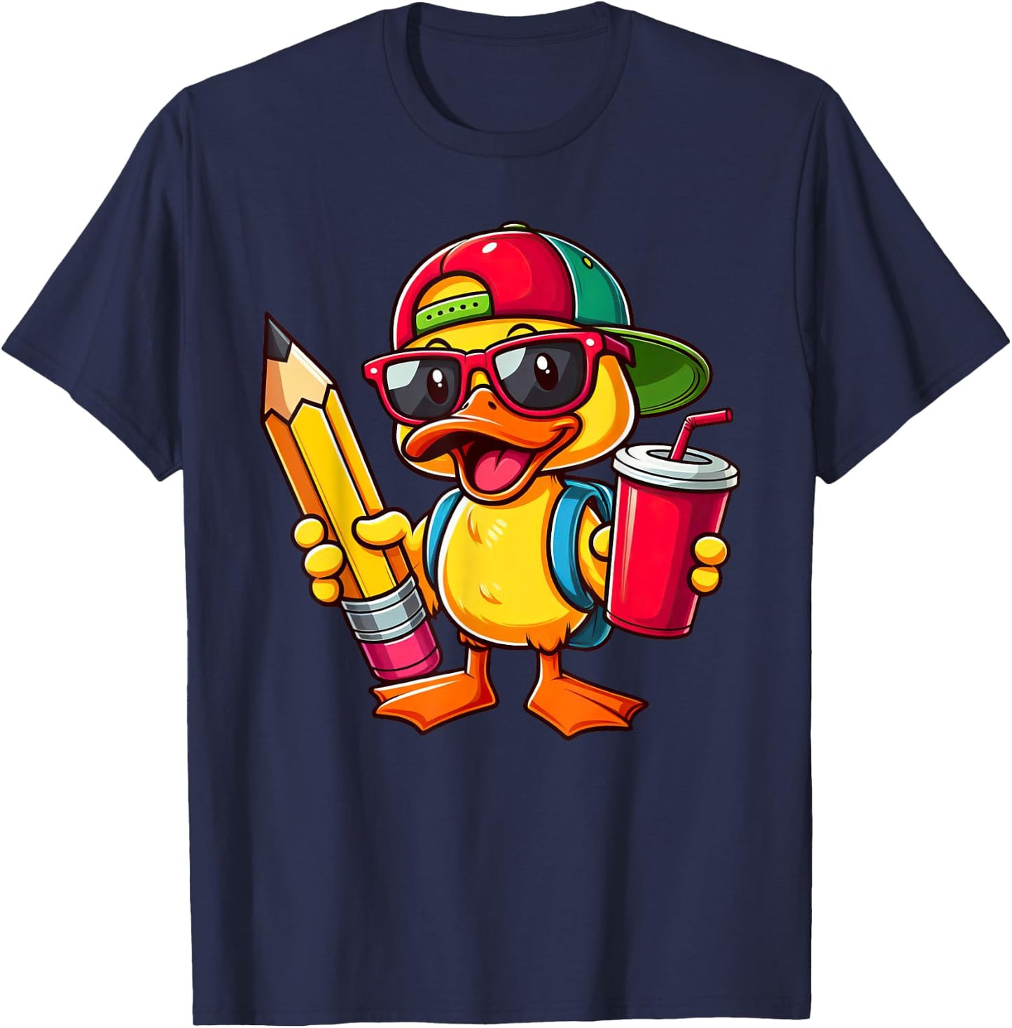 Cute Duck Lover Pencil Back to School Kids Boys Girls T-Shirt - T-Shirt | Navy