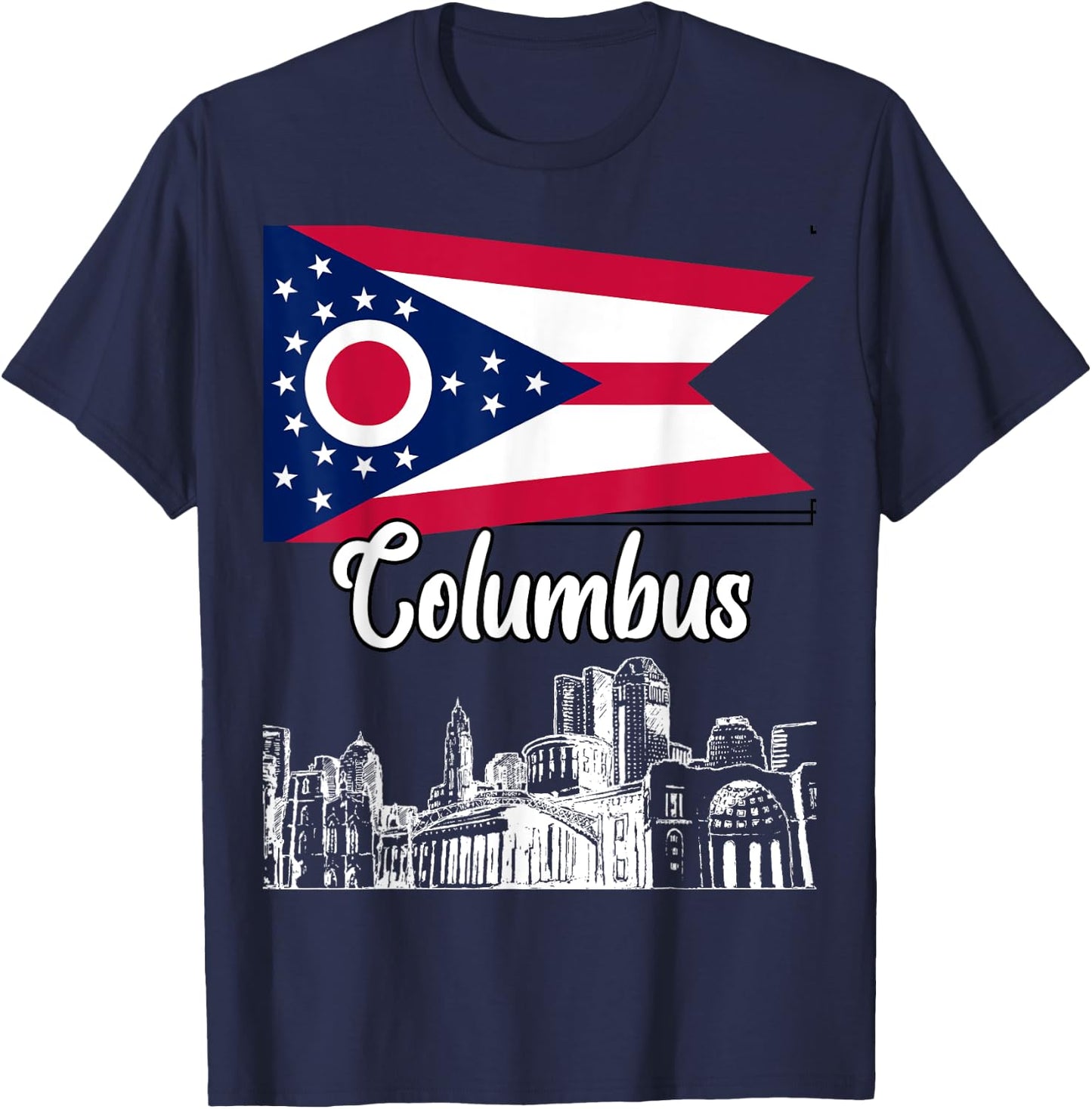 Columbus Ohio OH Souvenir Skyline Graphic Flag Design T-Shirt - T-Shirt | Navy