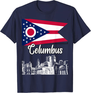 Columbus Ohio OH Souvenir Skyline Graphic Flag Design T-Shirt - T-Shirt | Navy
