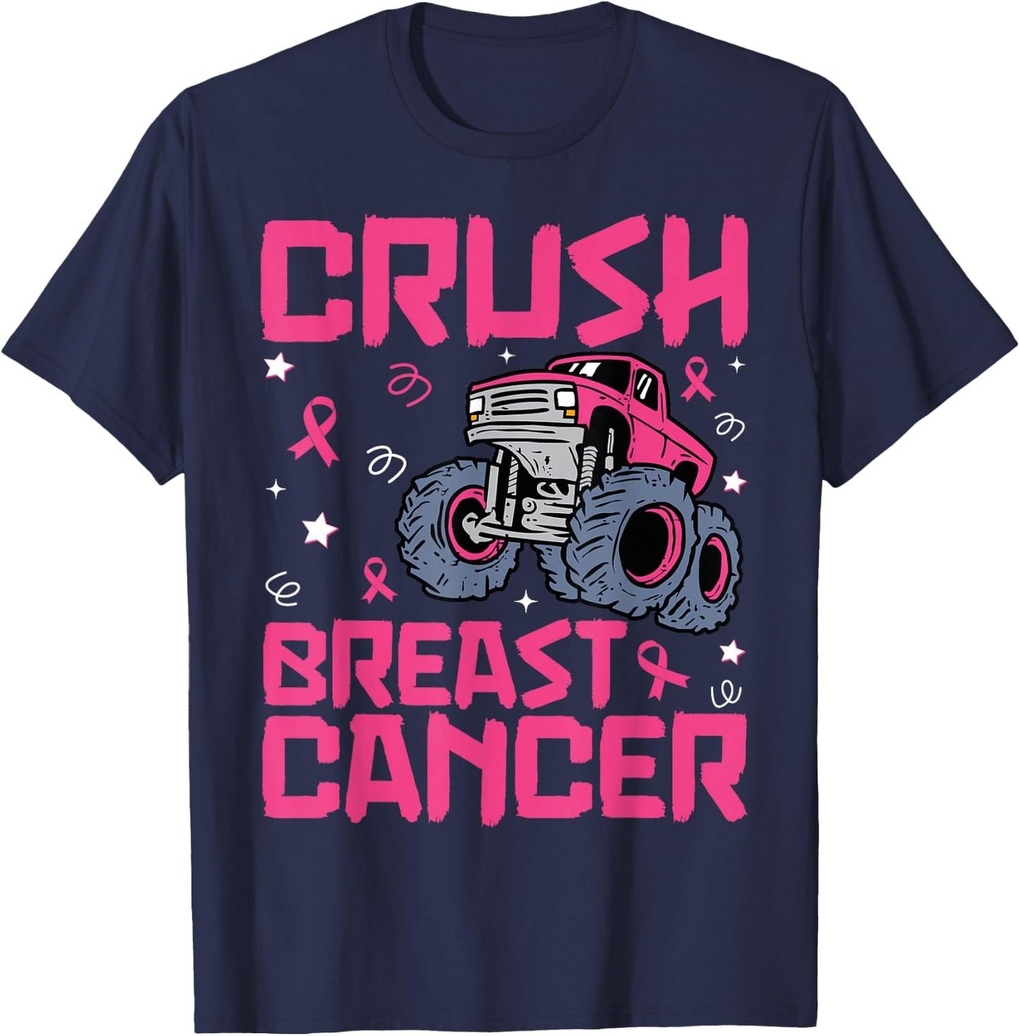 Crush Breast Cancer Awareness Monster Truck kids Boys Girls T-Shirt - T-Shirt | Navy
