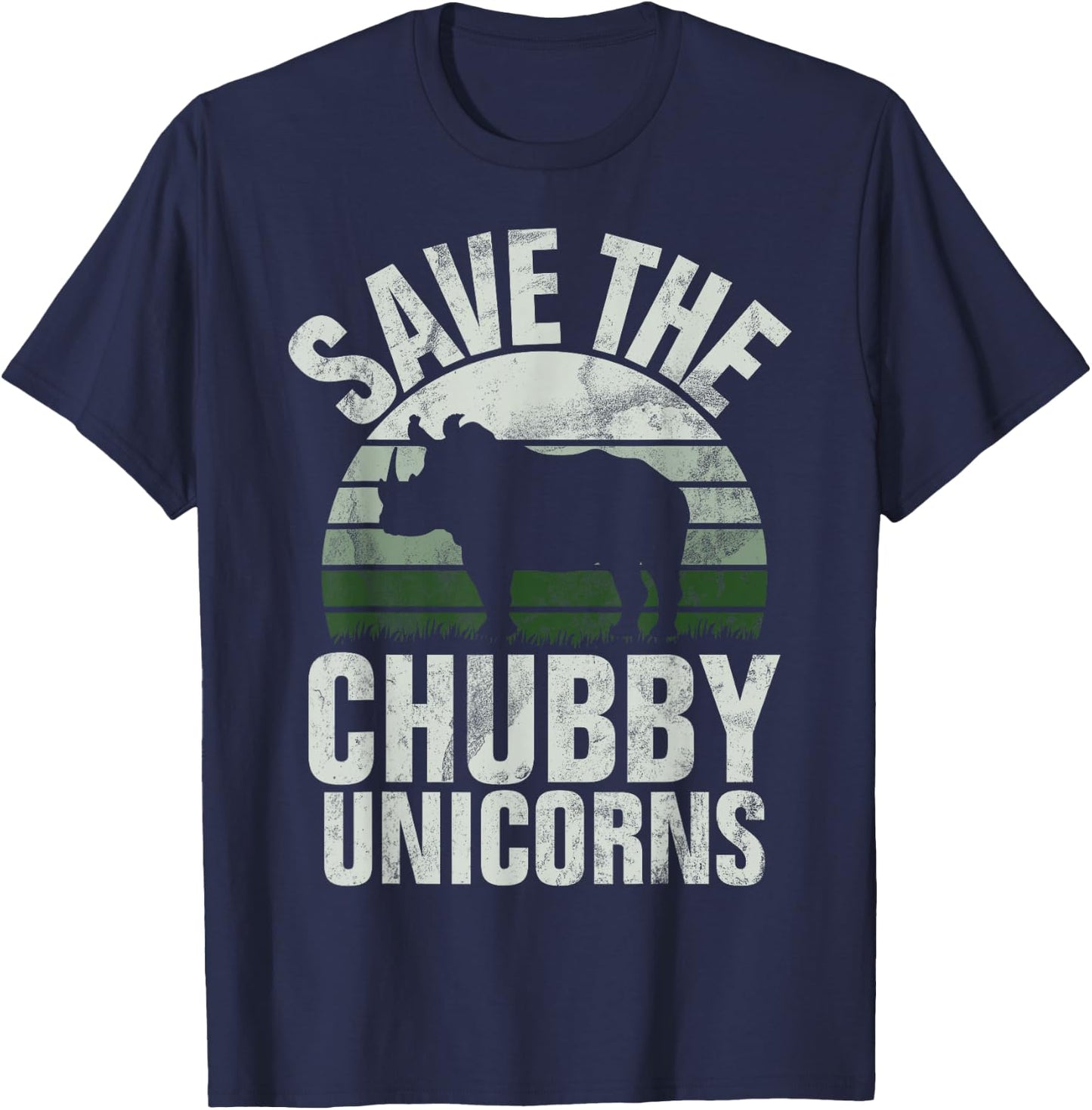 Save The Chubby Unicorns Fat Rino Rhinoceros Retro T-Shirt - T-Shirt | Navy