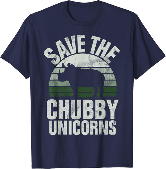 Save The Chubby Unicorns Fat Rino Rhinoceros Retro T-Shirt - T-Shirt | Navy