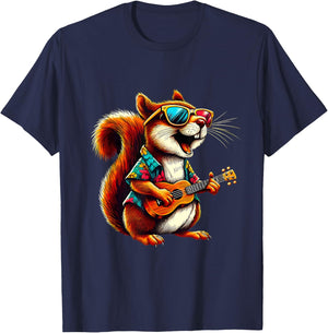 Squirrel Wearing a Hawaiian Shirt, Playing a Ukulele T-Shirt - T-Shirt | Navy