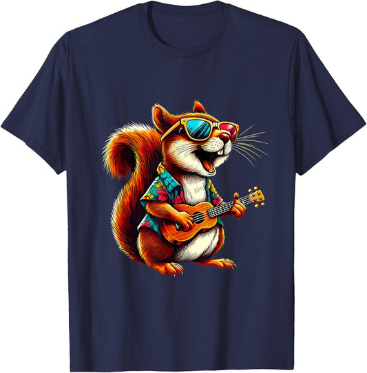 Squirrel Wearing a Hawaiian Shirt, Playing a Ukulele T-Shirt - T-Shirt | Navy