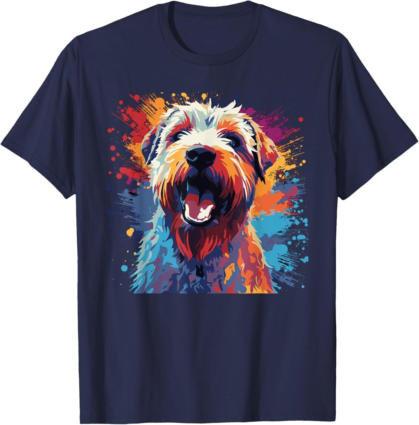 Watercolor Colorful Irish Soft Coated Wheaten Terrier T-Shirt - T-Shirt | Navy