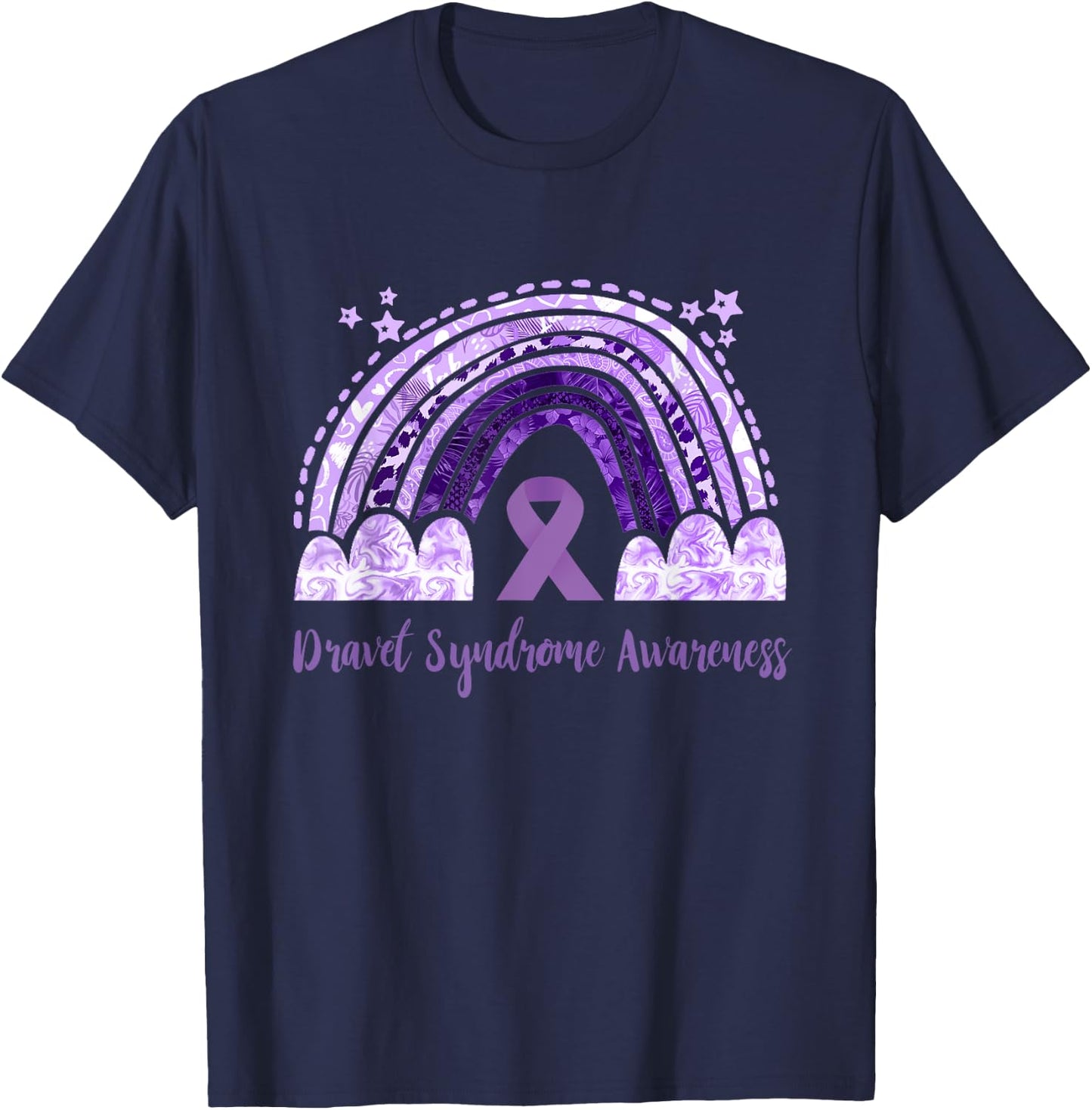 Dravet Purple Ribbon Dravet Syndrome Awareness Rainbow T-Shirt - T-Shirt | Navy